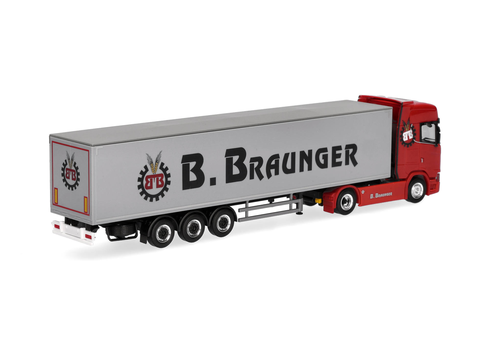 truck, semi-trailer, trailer, red cab, logo on side