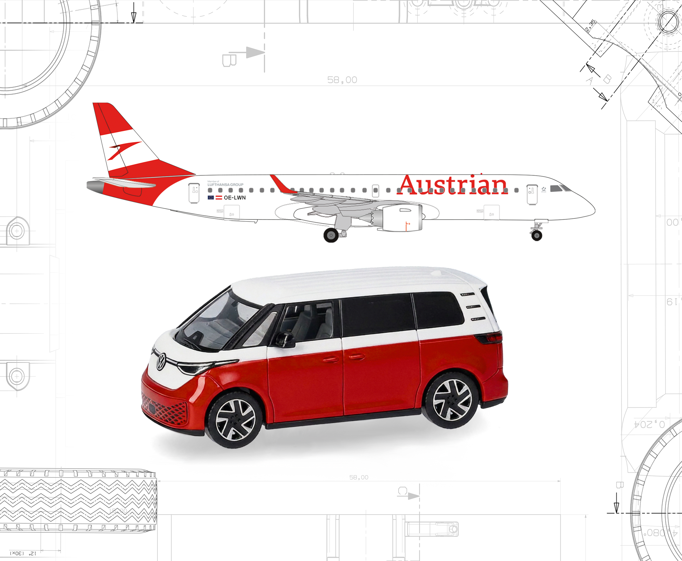 Flugzeugmodell, Passagierflugzeug, Rot-Weiß-Lackierung, Zwischenmotoren?, Personenwagenmodell