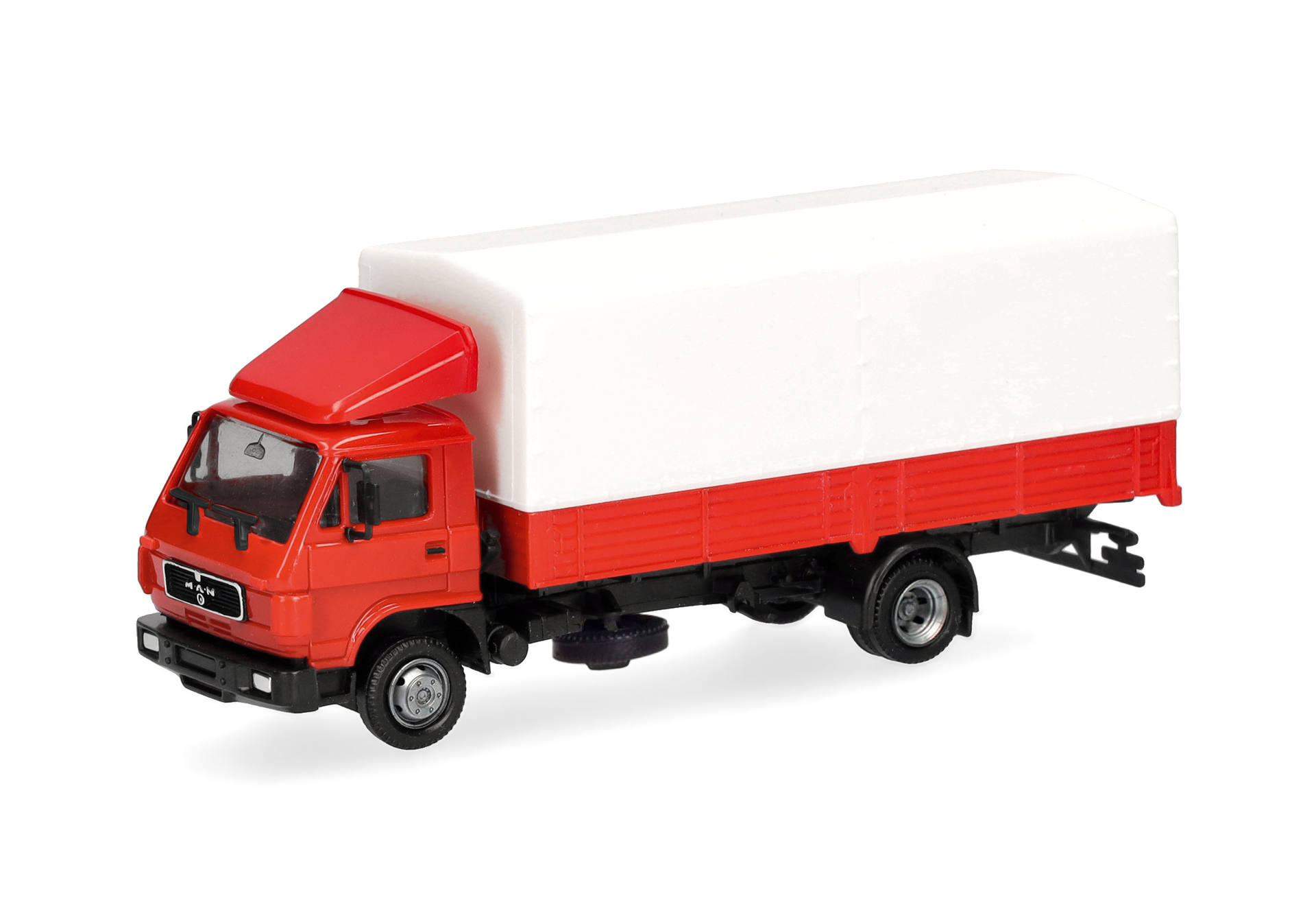 Herpa Basic: MAN G90 tarpaulin trailer truck, red/white