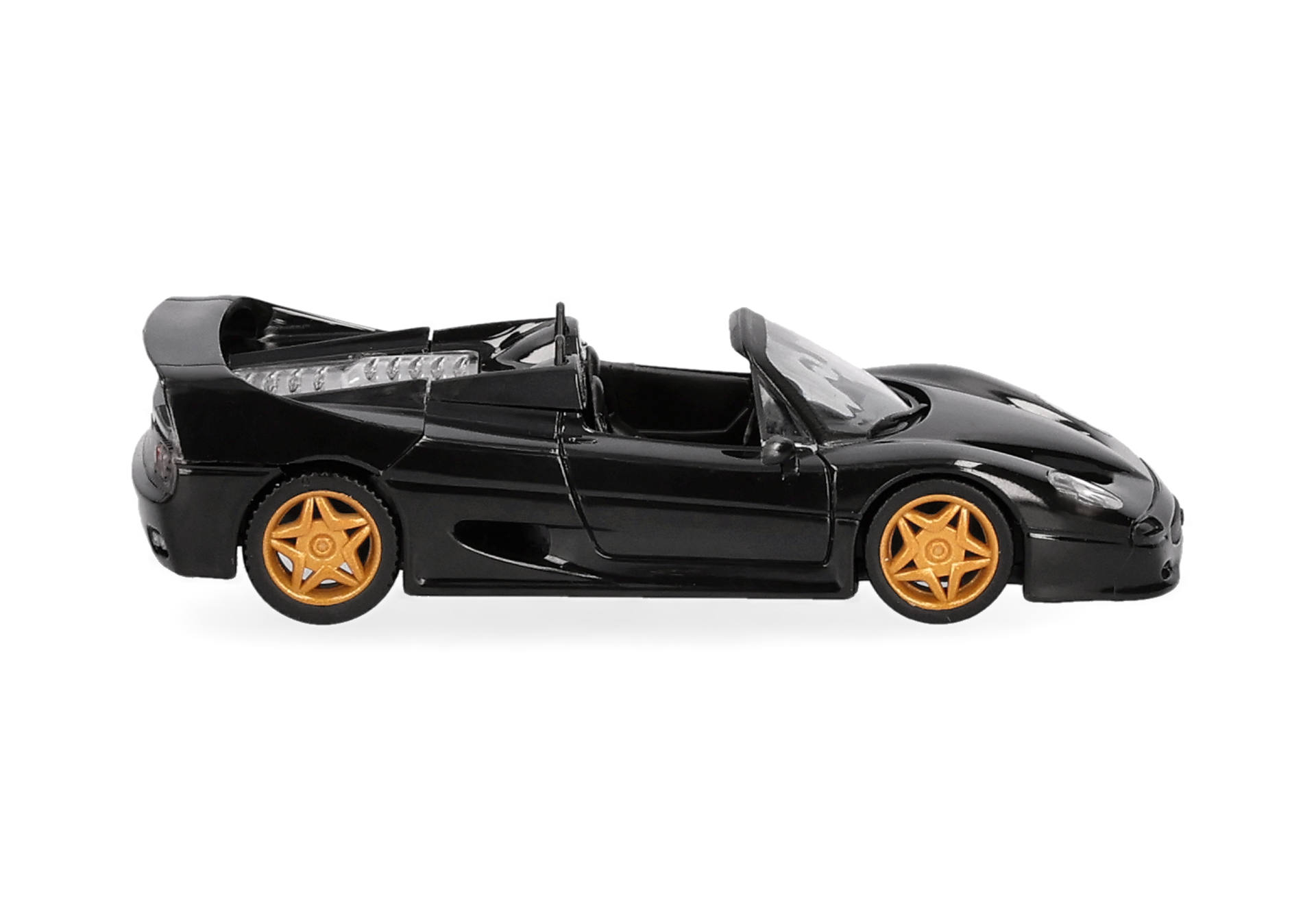 toy car, convertible, black, gold rims, sport car