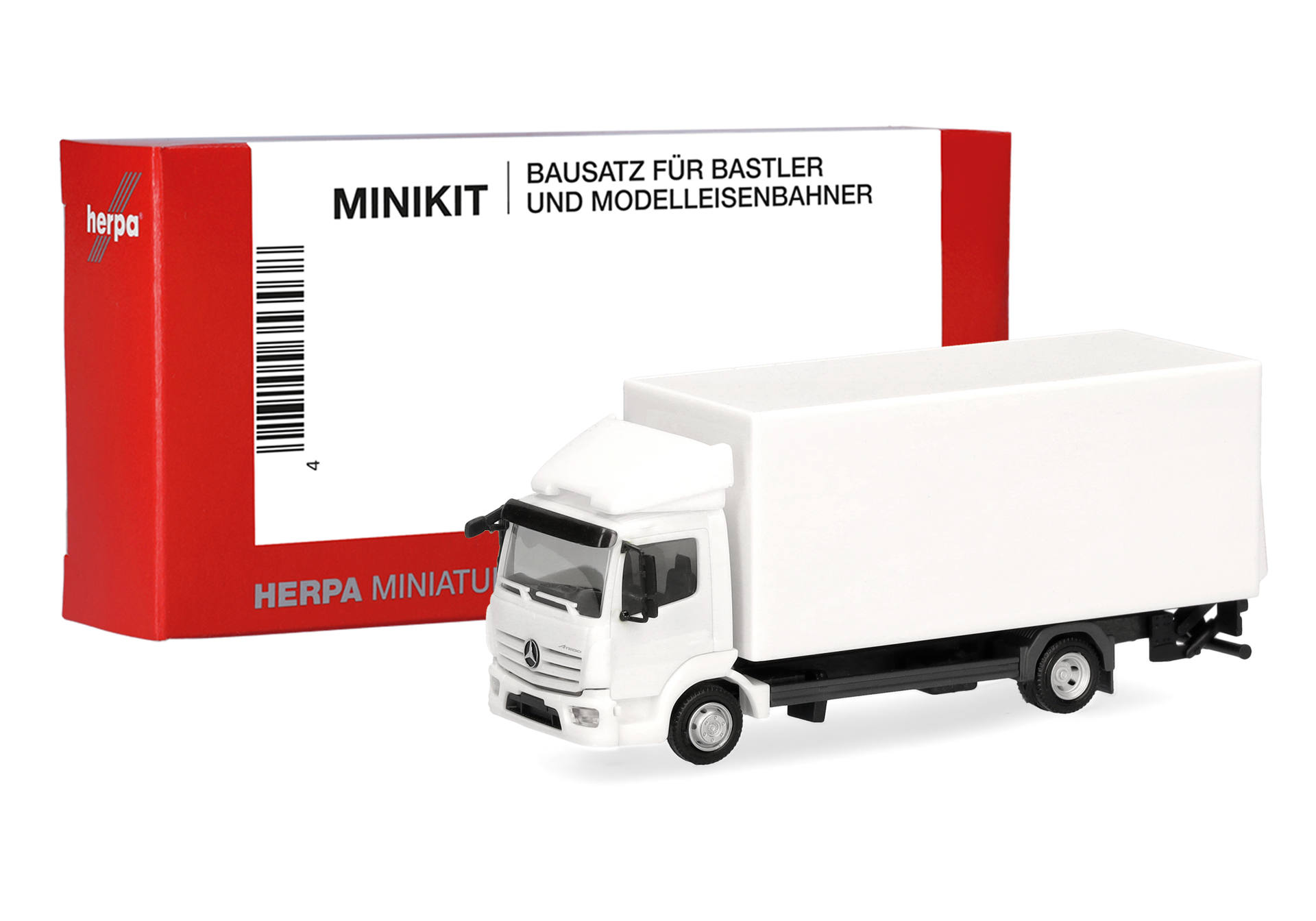 Herpa MiniKit: Mercedes-Benz Atego 13 box truck with rear tail lift, white (1 piece)