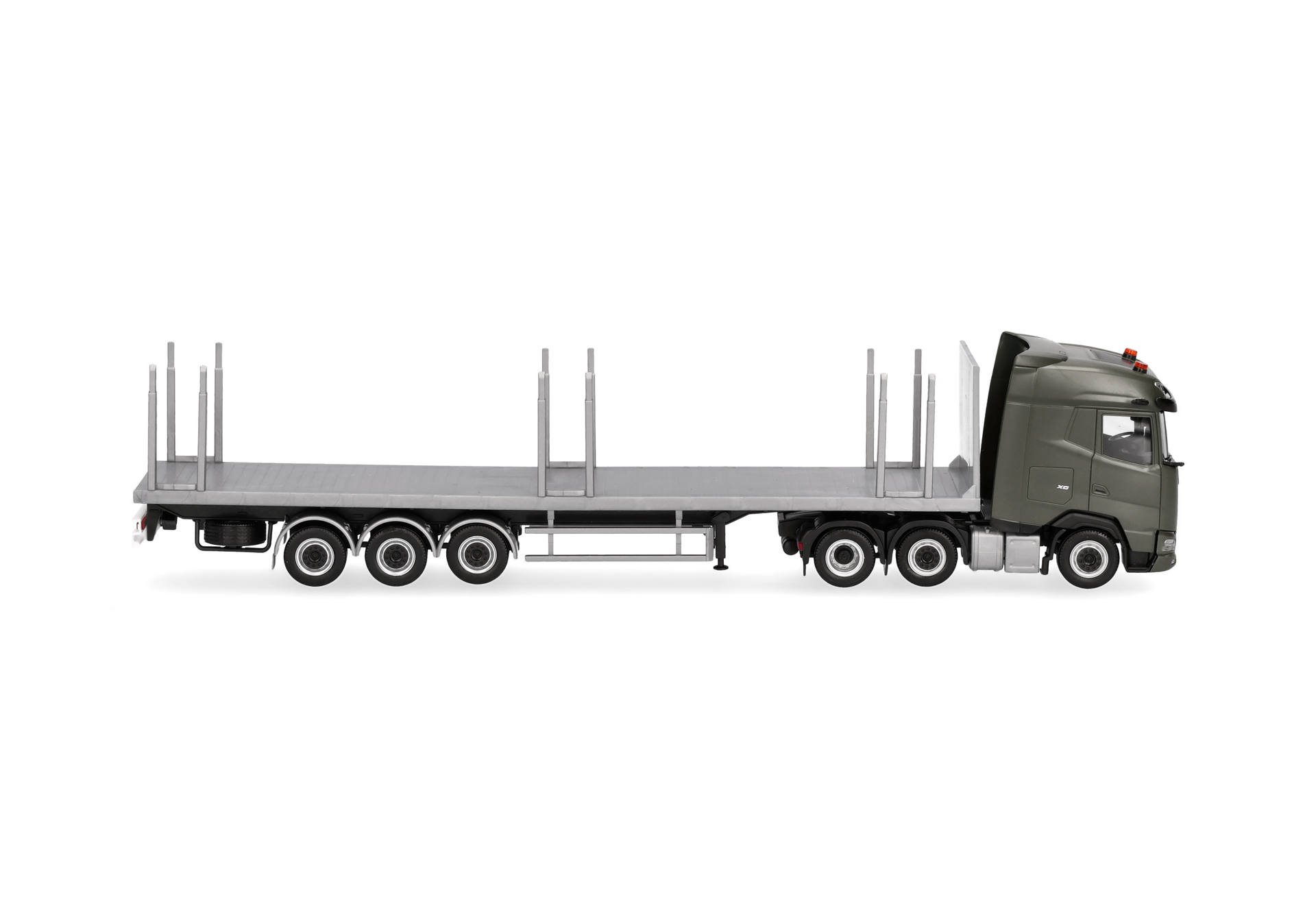 semi-truck, flatbed trailer, carrying trailer, six-wheel axle, gray truck