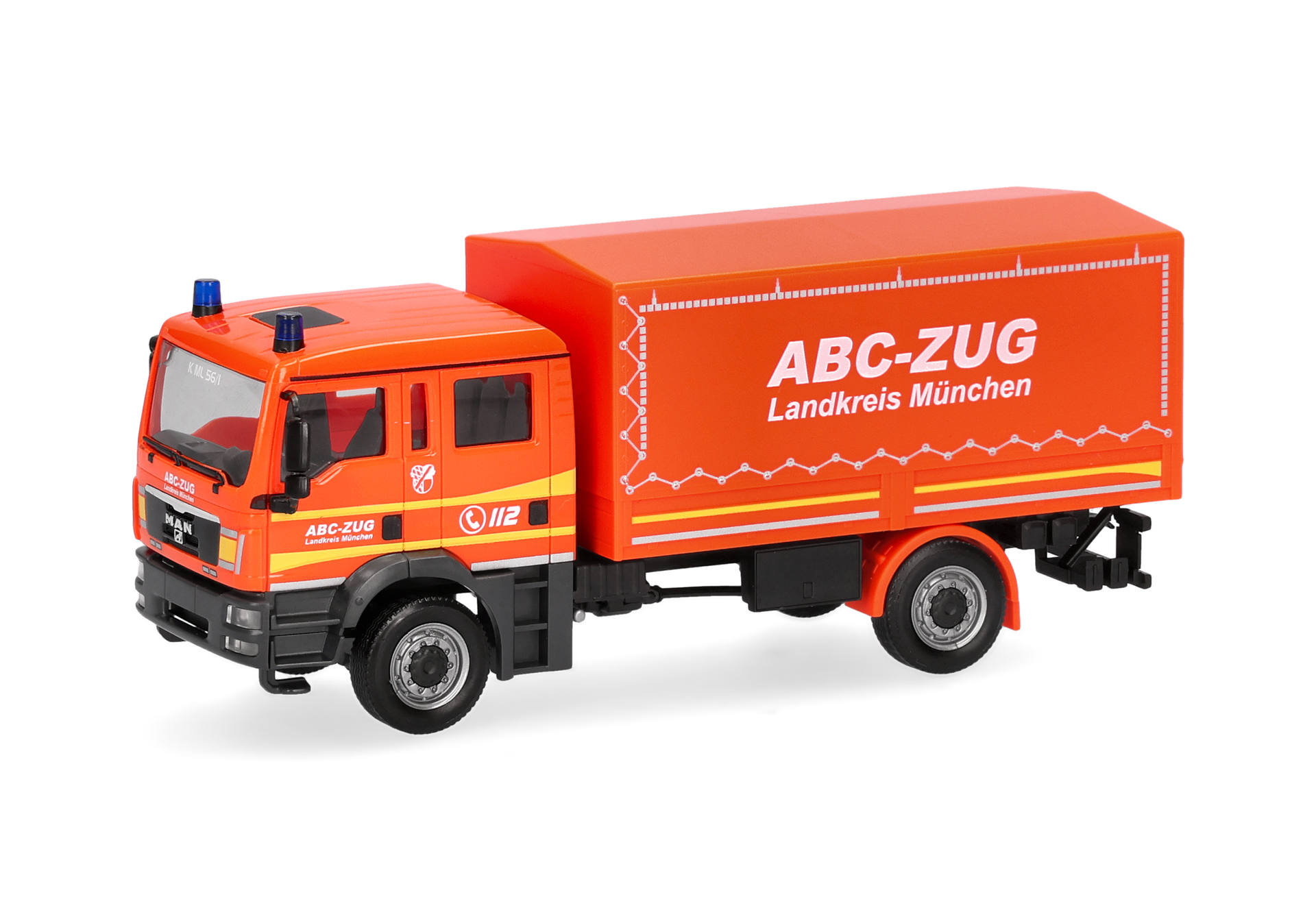 toy truck, emergency vehicle, orange truck, lorry, rubber-tyred vehicle