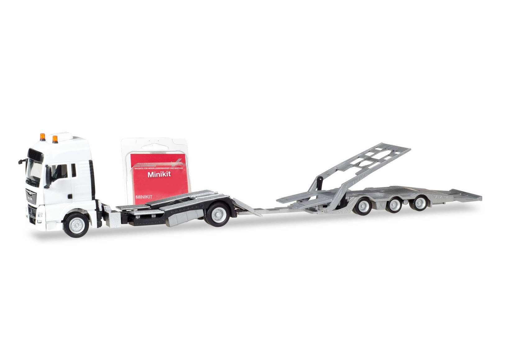 Herpa MiniKit: MAN TGX XXL LKW-Transporter-Hängerzug, weiß