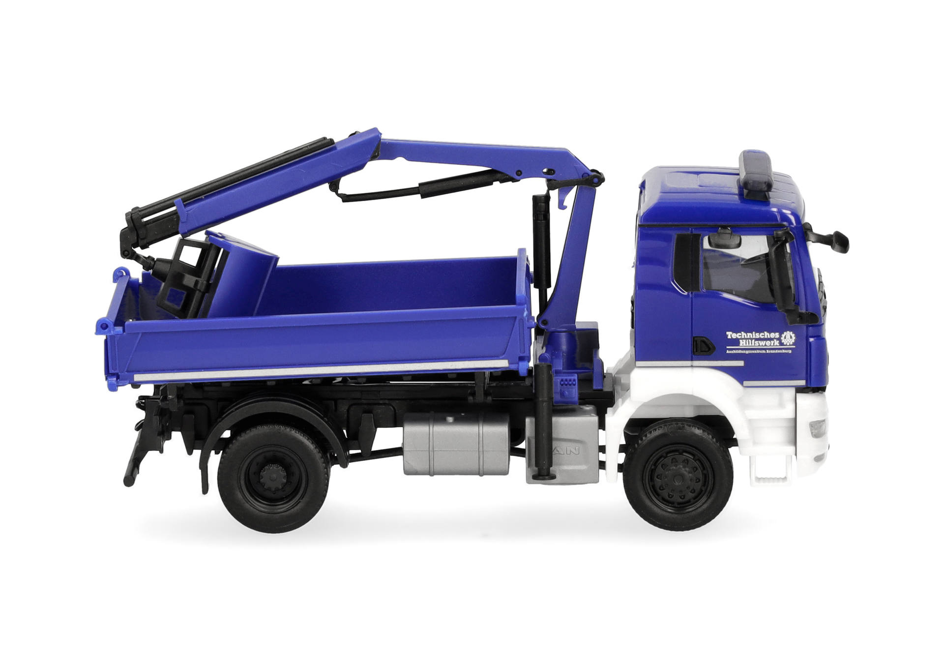 MAN TGS NN three way dumper with crane, 2axles, "THW Brandenburg"