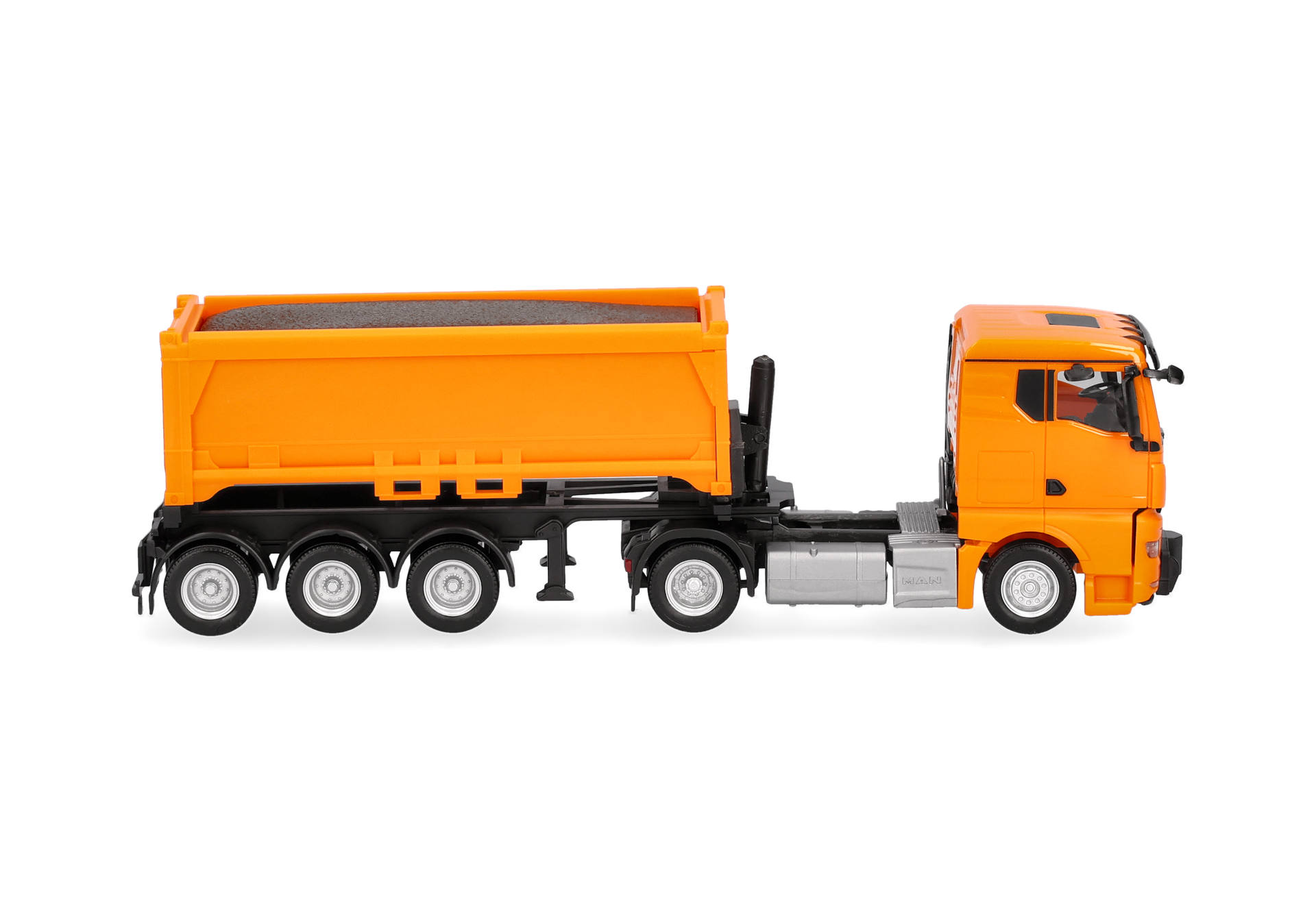 toy truck, pickup truck, orange truck, dump truck, construction vehicle