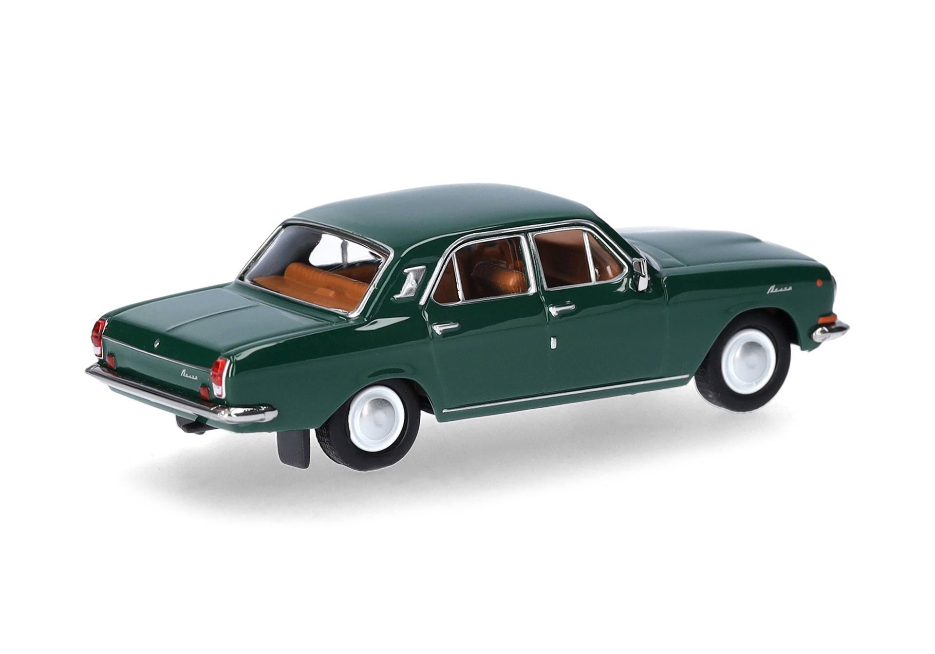 model car, green color, sedan, 4-door, metallic