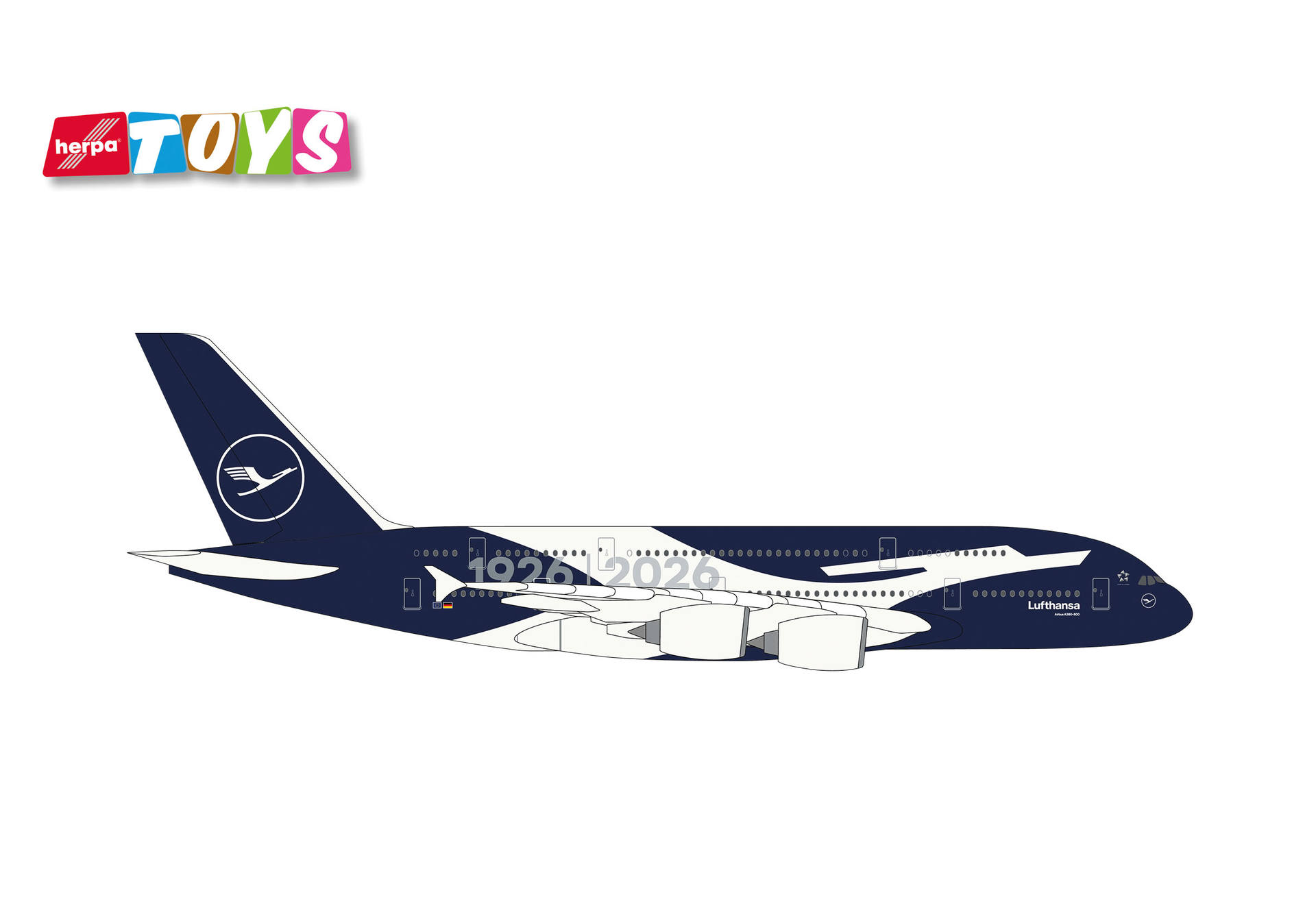 Herpa Toys: Lufthansa Airbus A380 "100 Years" Aviation Toy