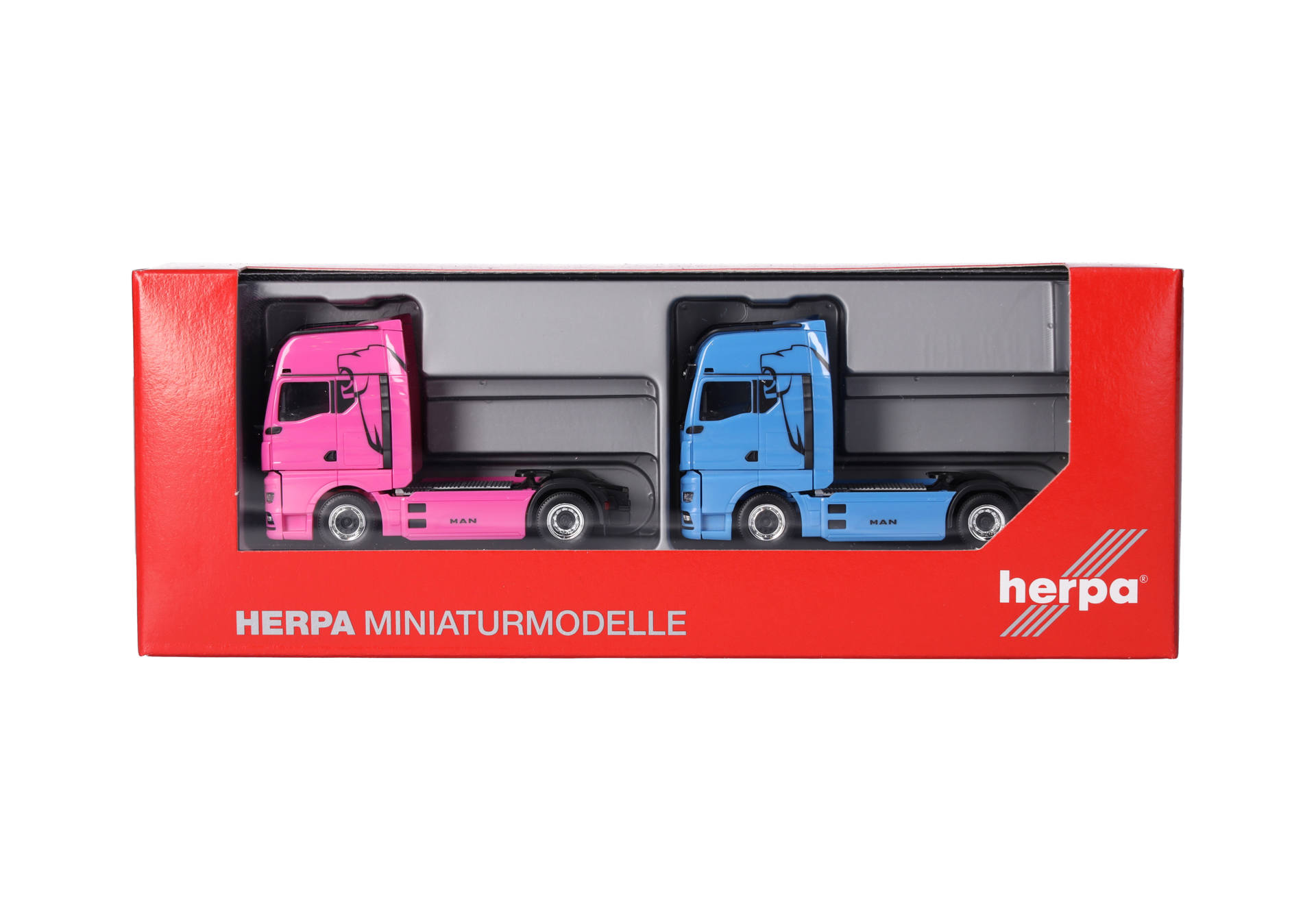 MAN & WOMAN eTGX GX set rigid tractors, 2axles, light blue and pink