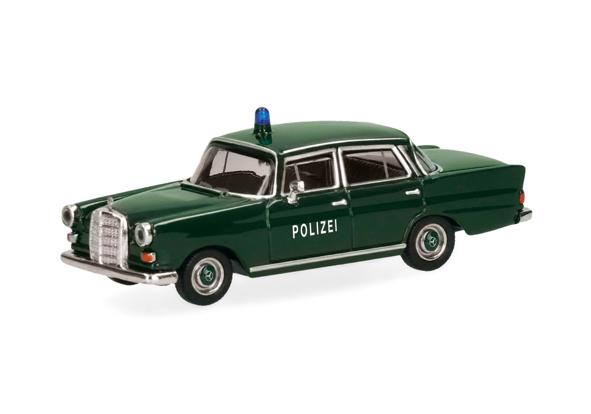 police car, toy model, green car, sedan, blue light