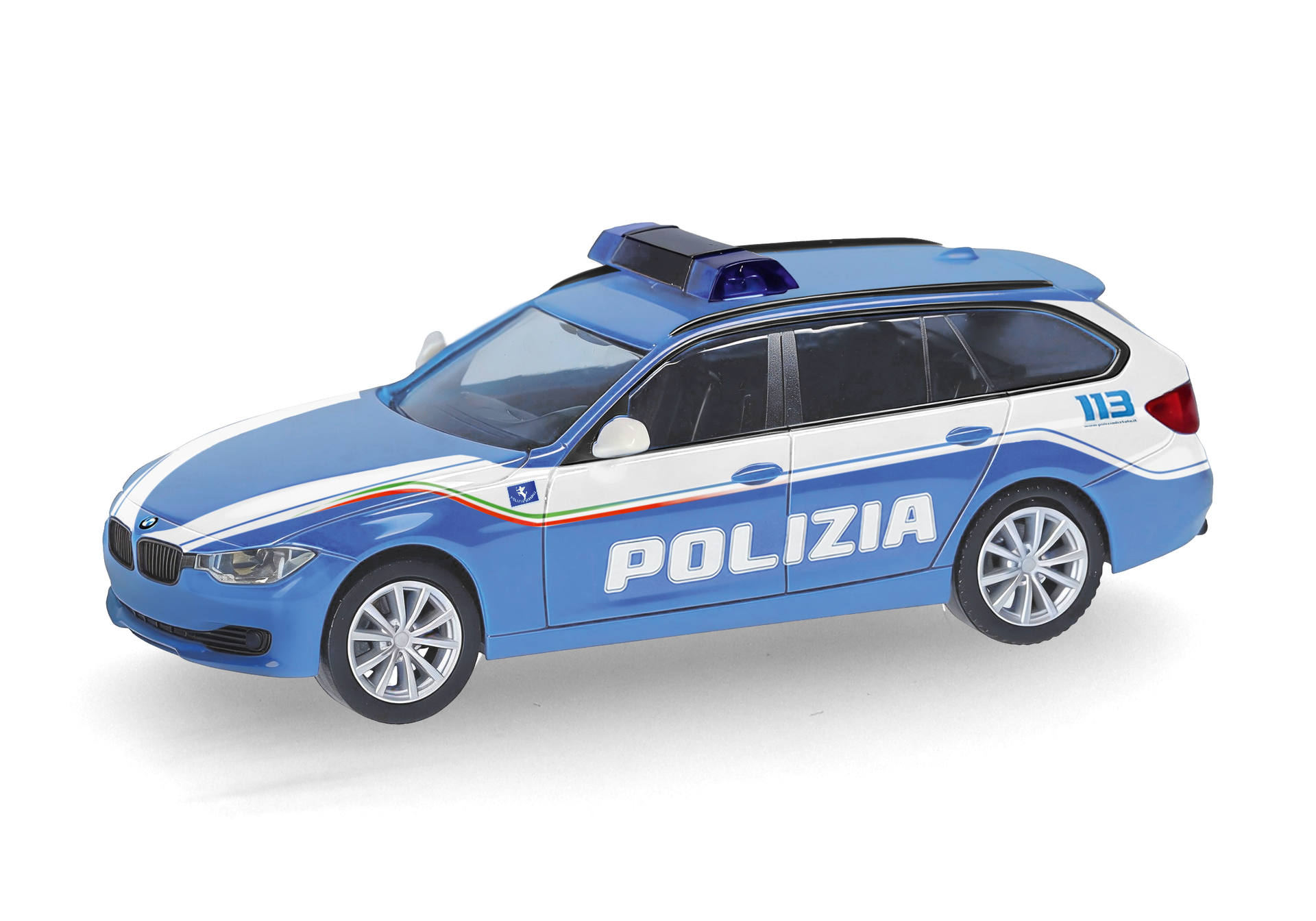 police car, model car, BMW, blue white, siren light