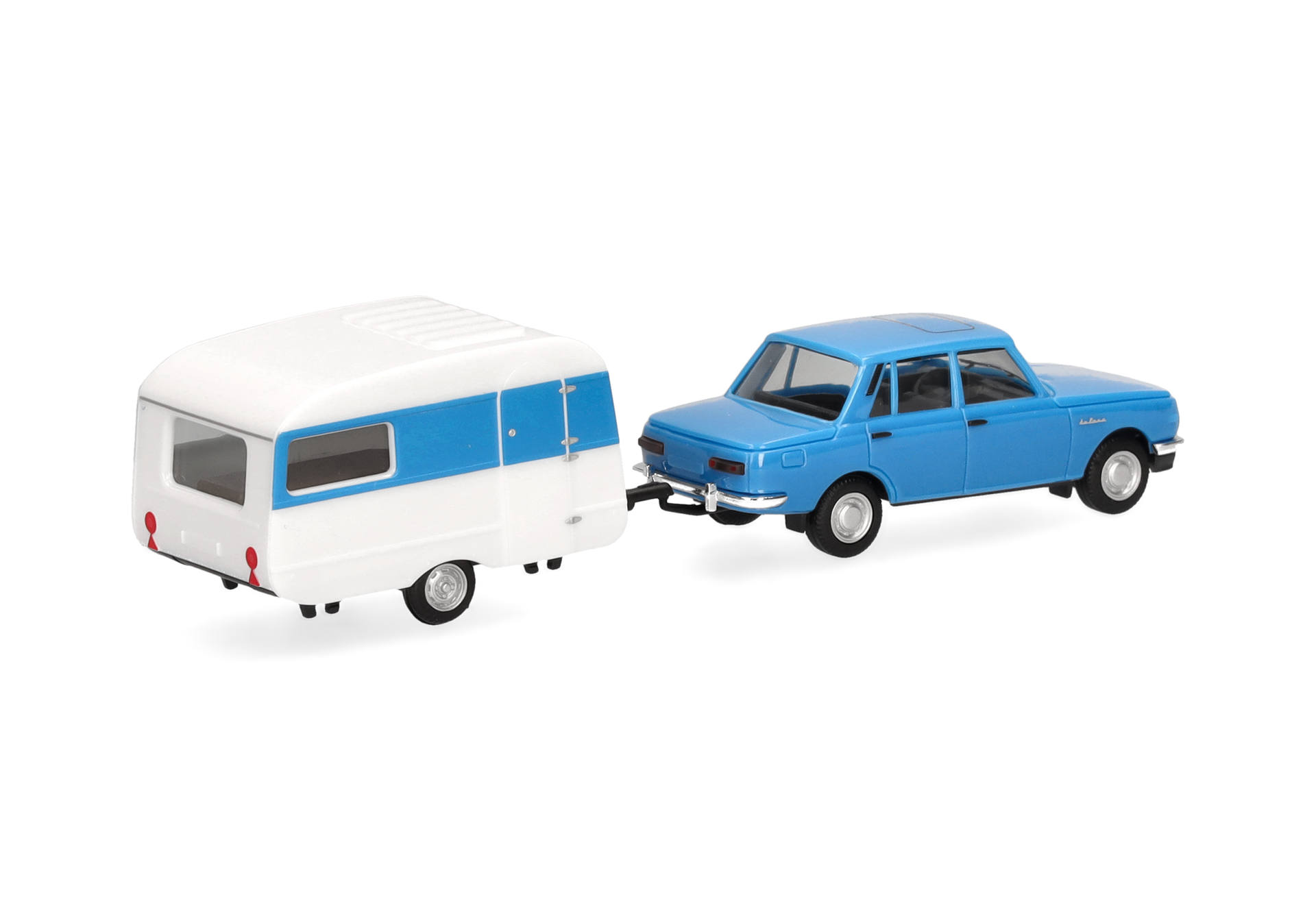 Wartburg 353`82 Limousine mit QEK-Wohnwagen, himmelblau