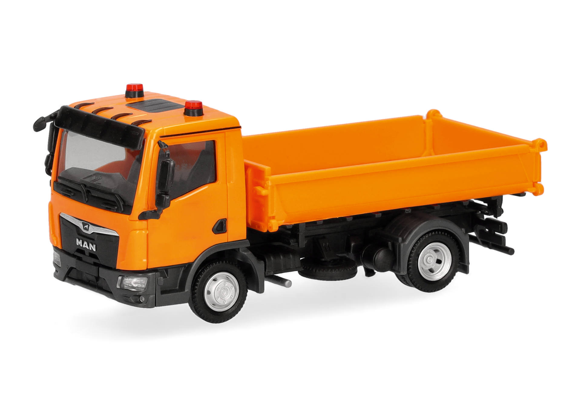 dump truck, toy truck, orange color, open-top bed, plastic model