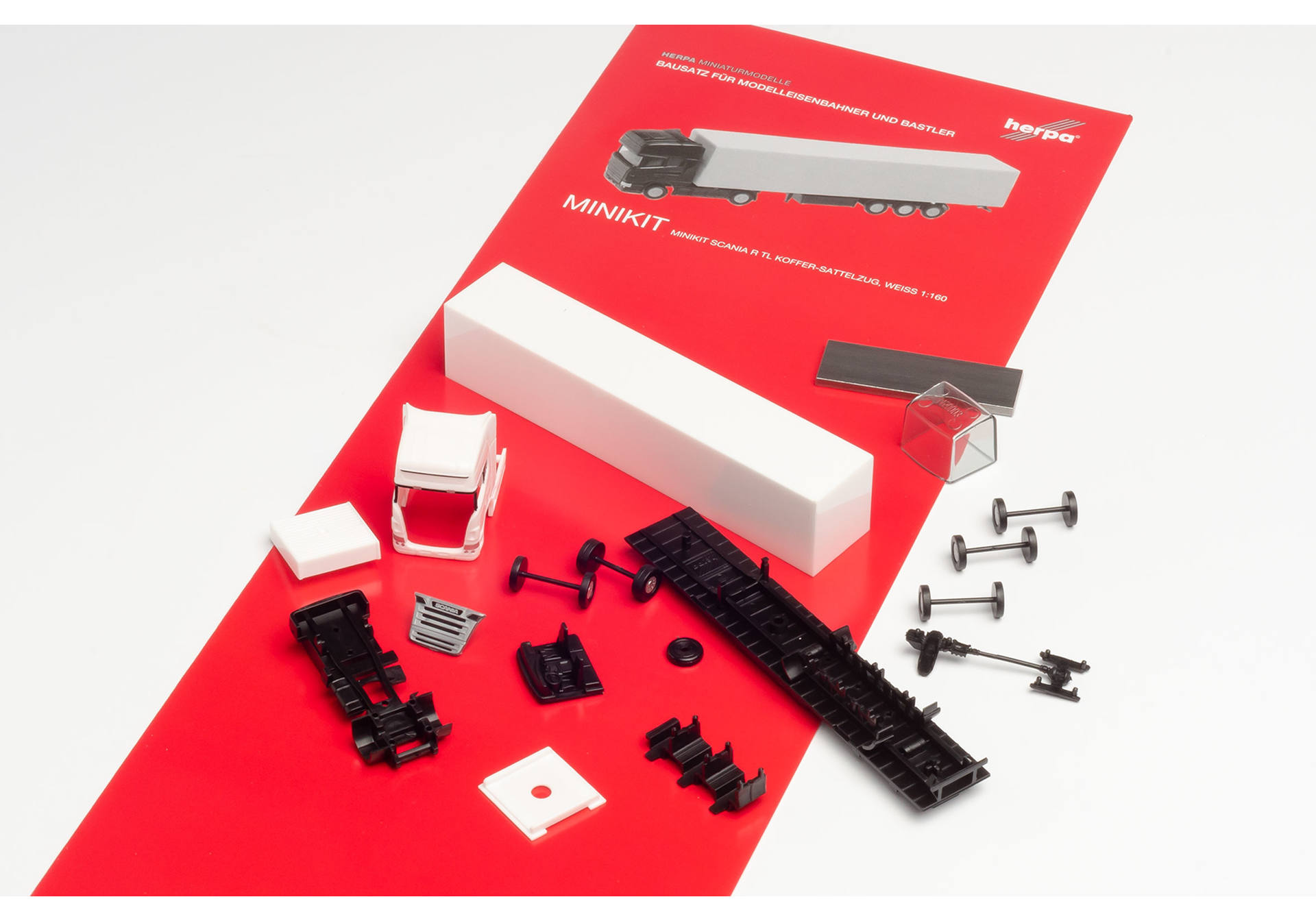 Herpa MiniKit: Scania R TL box semitrailer truck, white