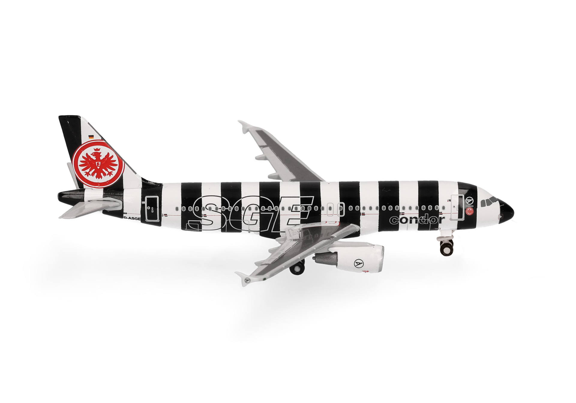 Spielzeugflugzeug, Modelflugzeug, Schwarz-Weiß, gestreift, Fahrwerk