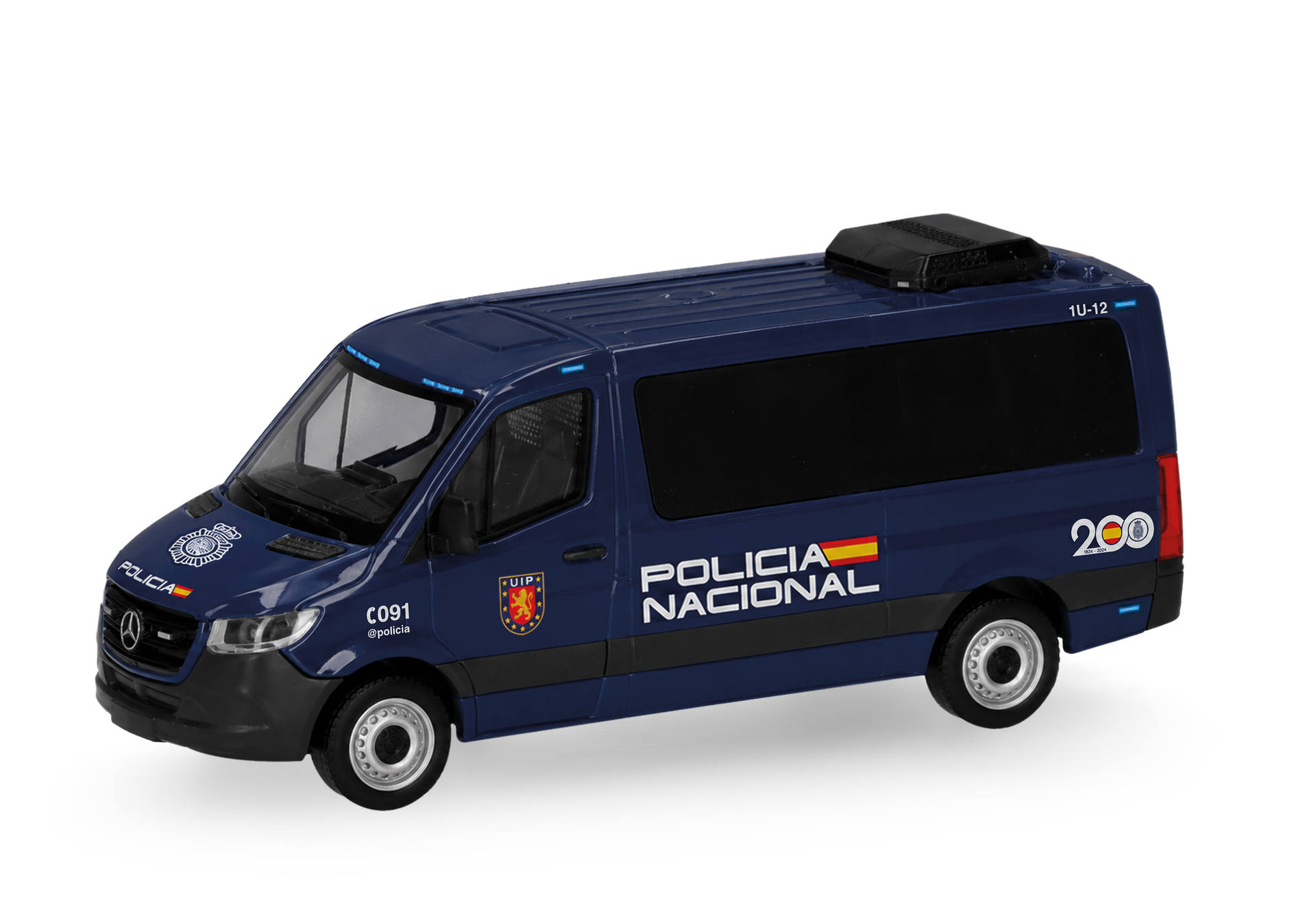 police van, navy blue, Mercedes, policia nacional, roof rack