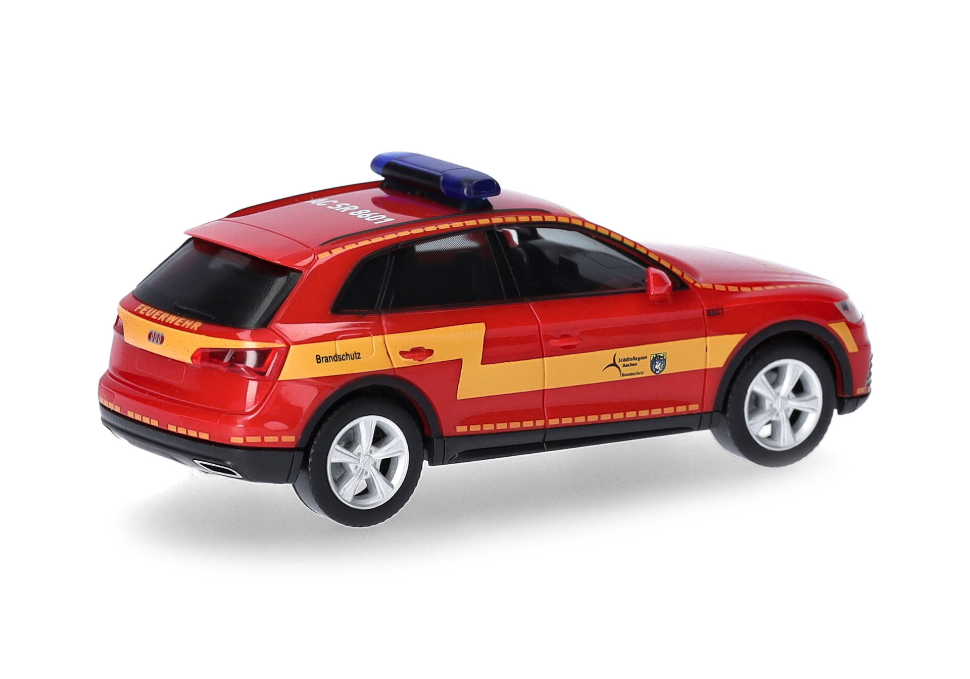 toy car, fire department, red car, model car, yellow stripe, police car, red SUV, emergency vehicle, blue light,  decals