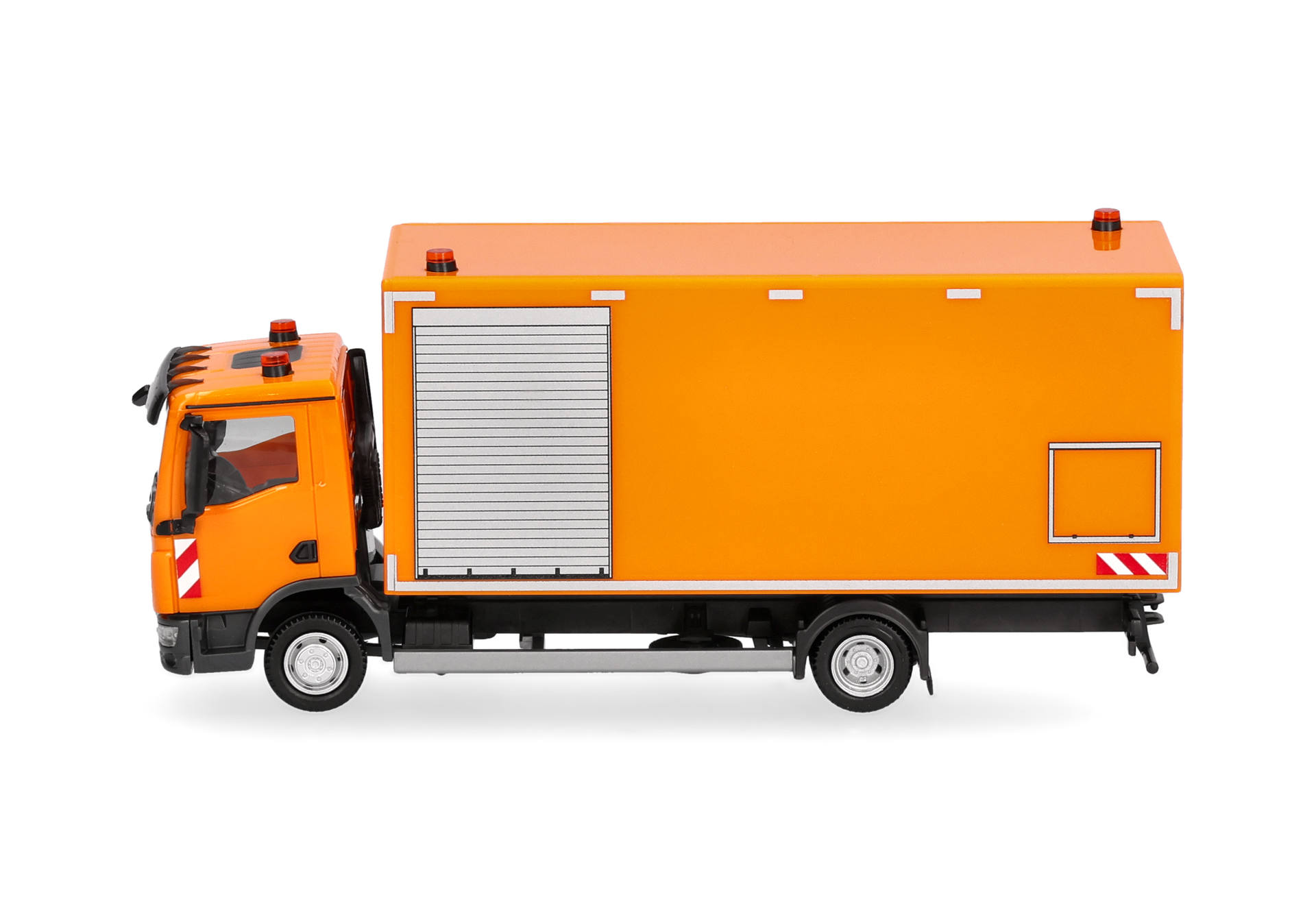 orange truck, emergency vehicle, large van, side panel, construction vehicle