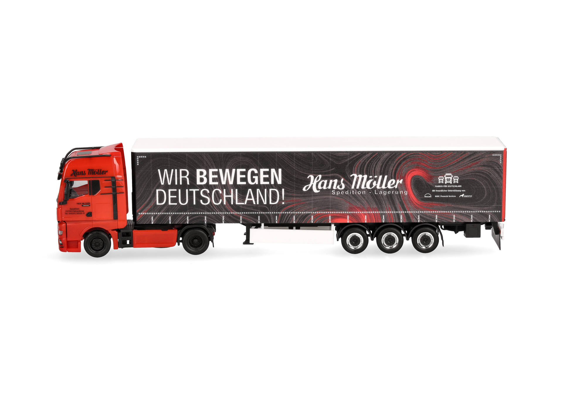 MAN TGX GX curtain canvas semitrailer truck "Hans Möller / Wir bewegen Deutschland"