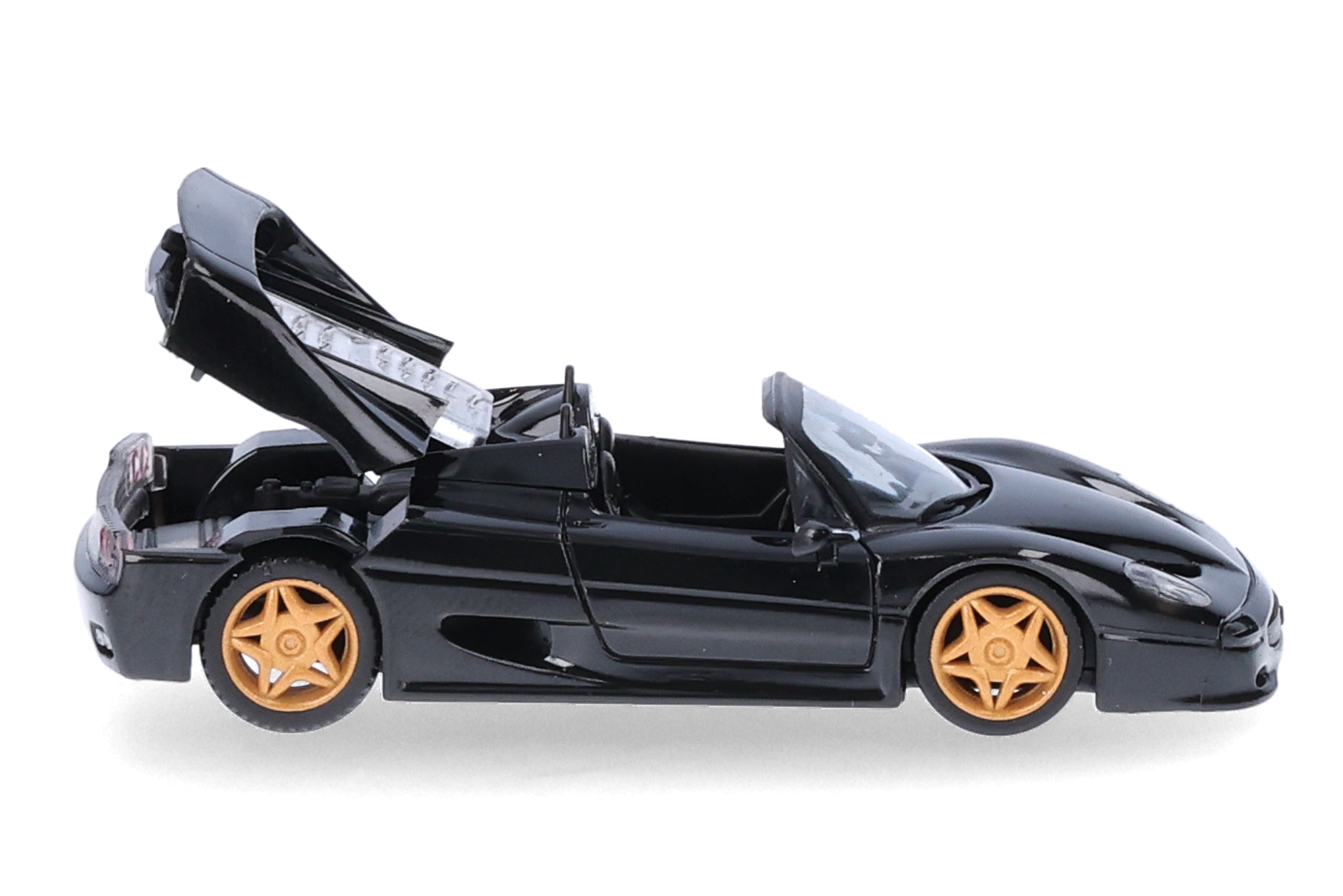 toy car, convertible, black, gold wheels, sport car