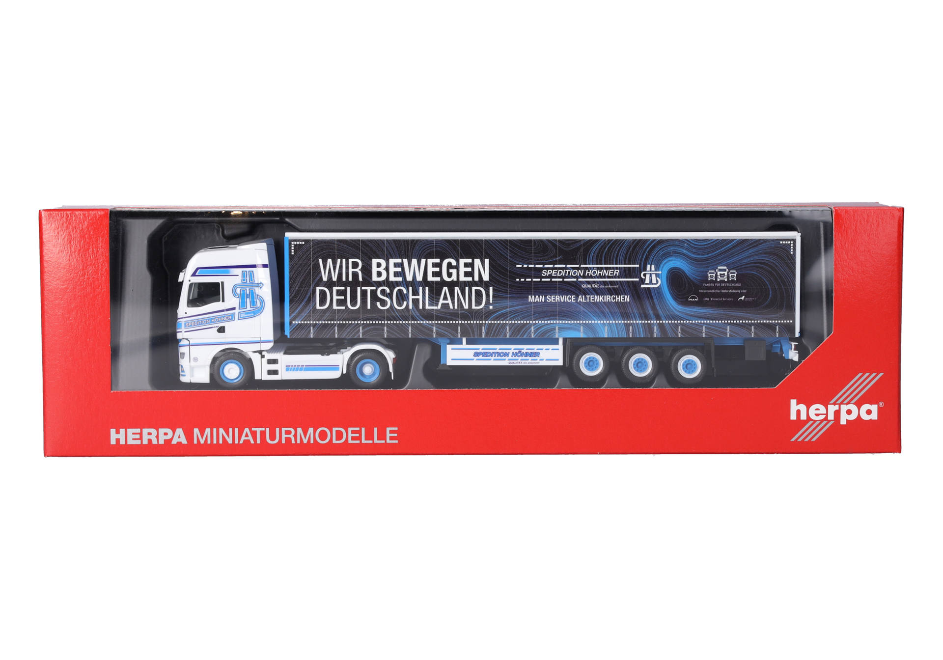 truck, semi-trailer, model, blue white, red box, truck, truck model, miniature, trailer, blue white