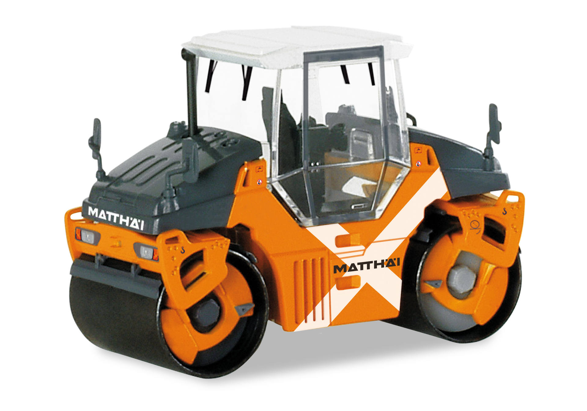 tire roller, industrial vehicle, orange black, cab cabin, Matthai