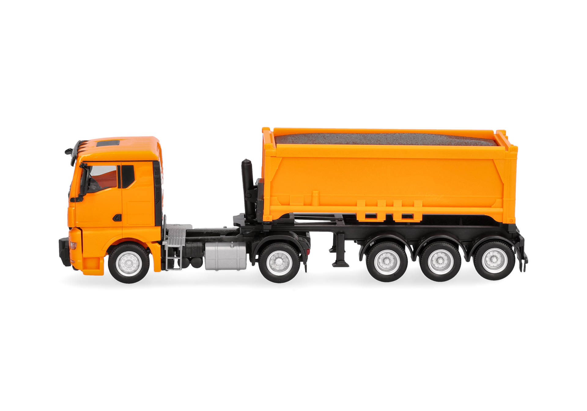 toy truck, orange truck, dump truck, construction vehicle, model vehicle