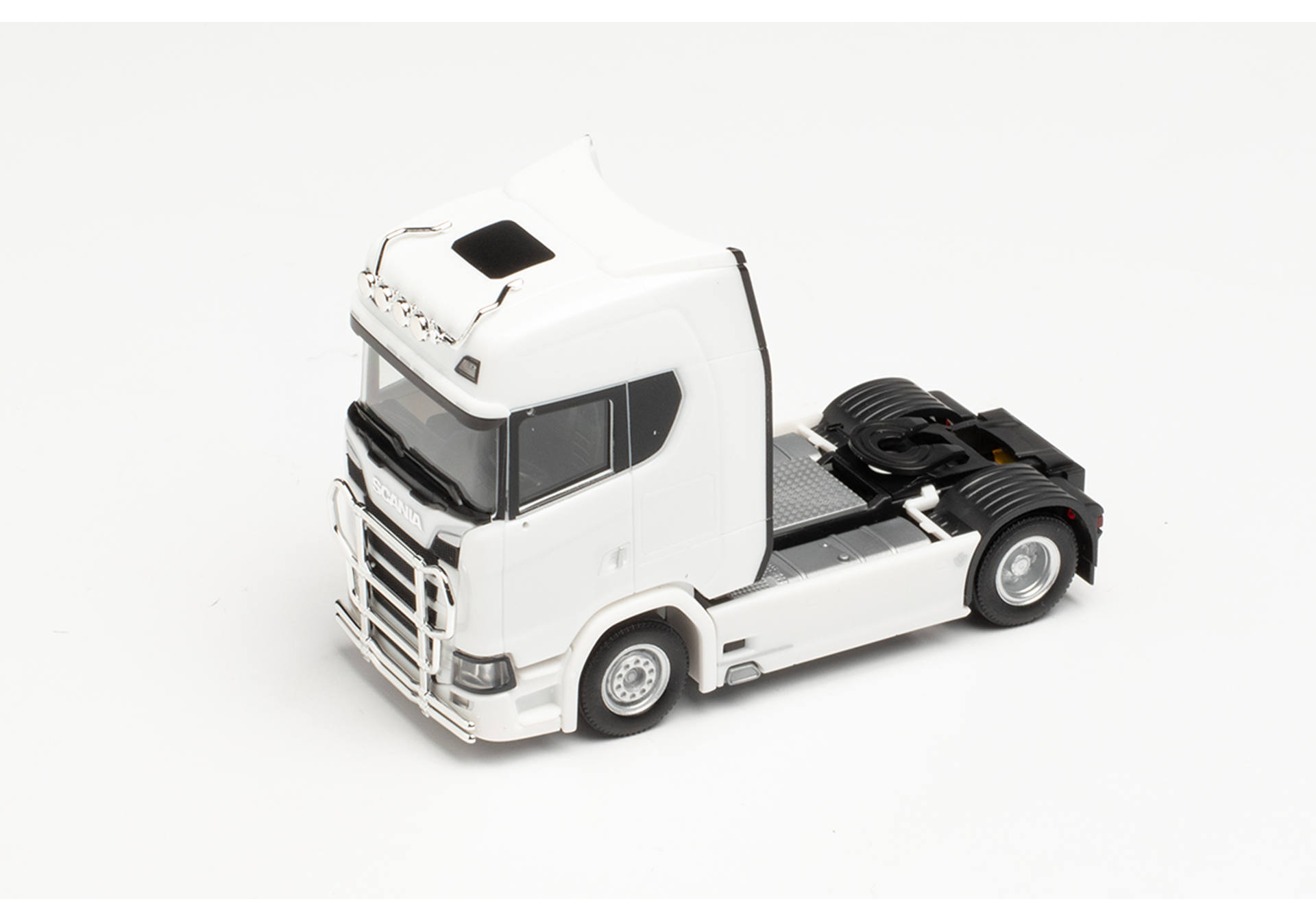 Scania CS 20 high-roof tractor with light bar and bumper, white