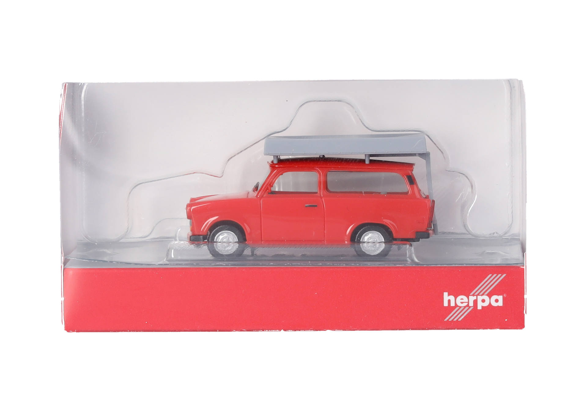 Trabant 601 Universal, knallrot mit Dachzelt