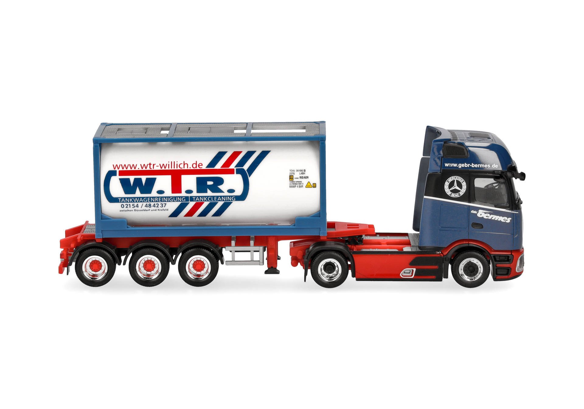 Spielzeugtruck, Sattelzug, Tankauflieger, blaurot, Modellfahrzeug,  Spielzeug-LKW, Anhänger, Tank-Ahnen Trailer, blaurot, Diesel-LKW