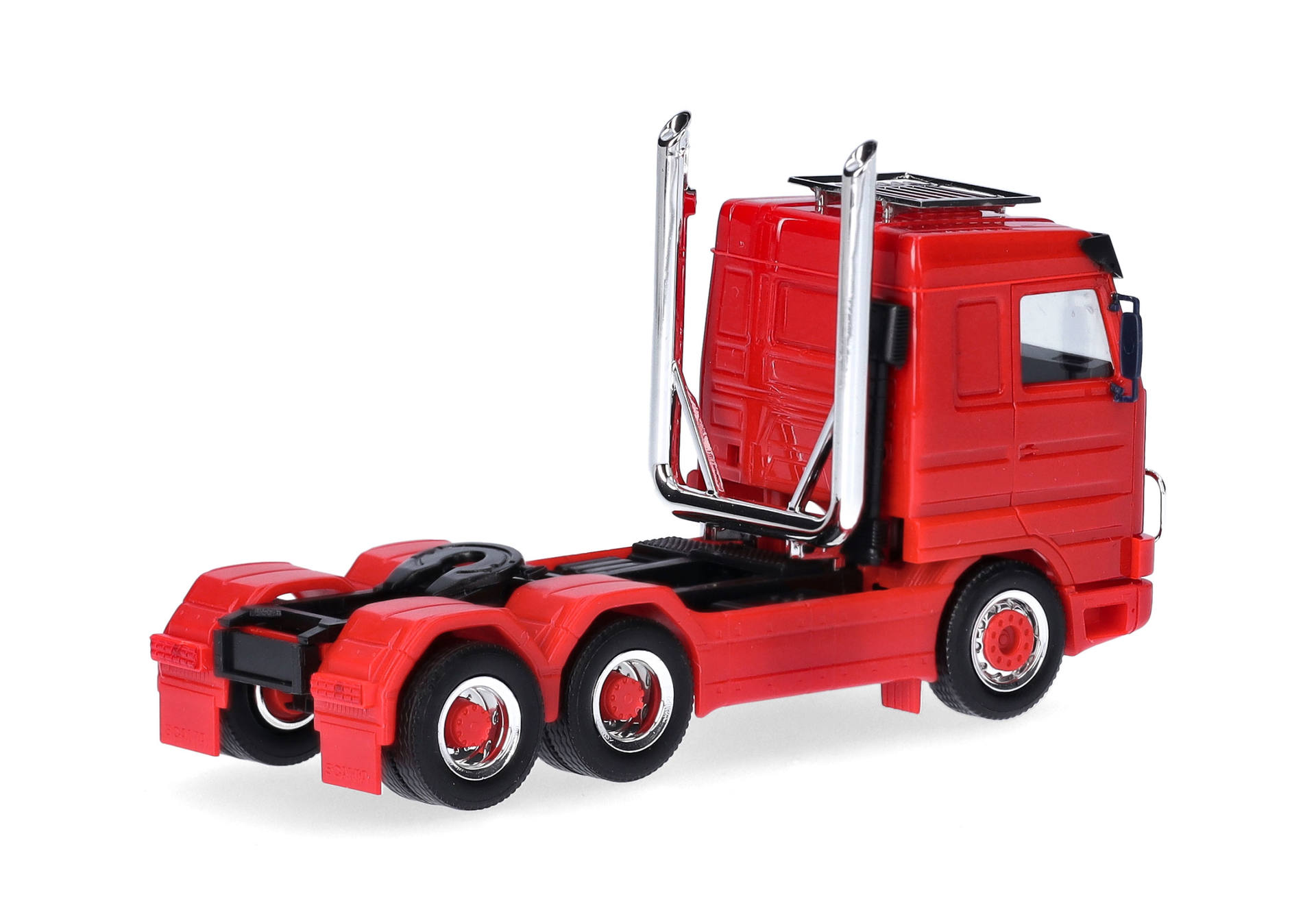 Scania 143 Streamline Solozugmaschine 3-achs (6x4) mit Dachträger, Rammschutz und Highpiges, rot