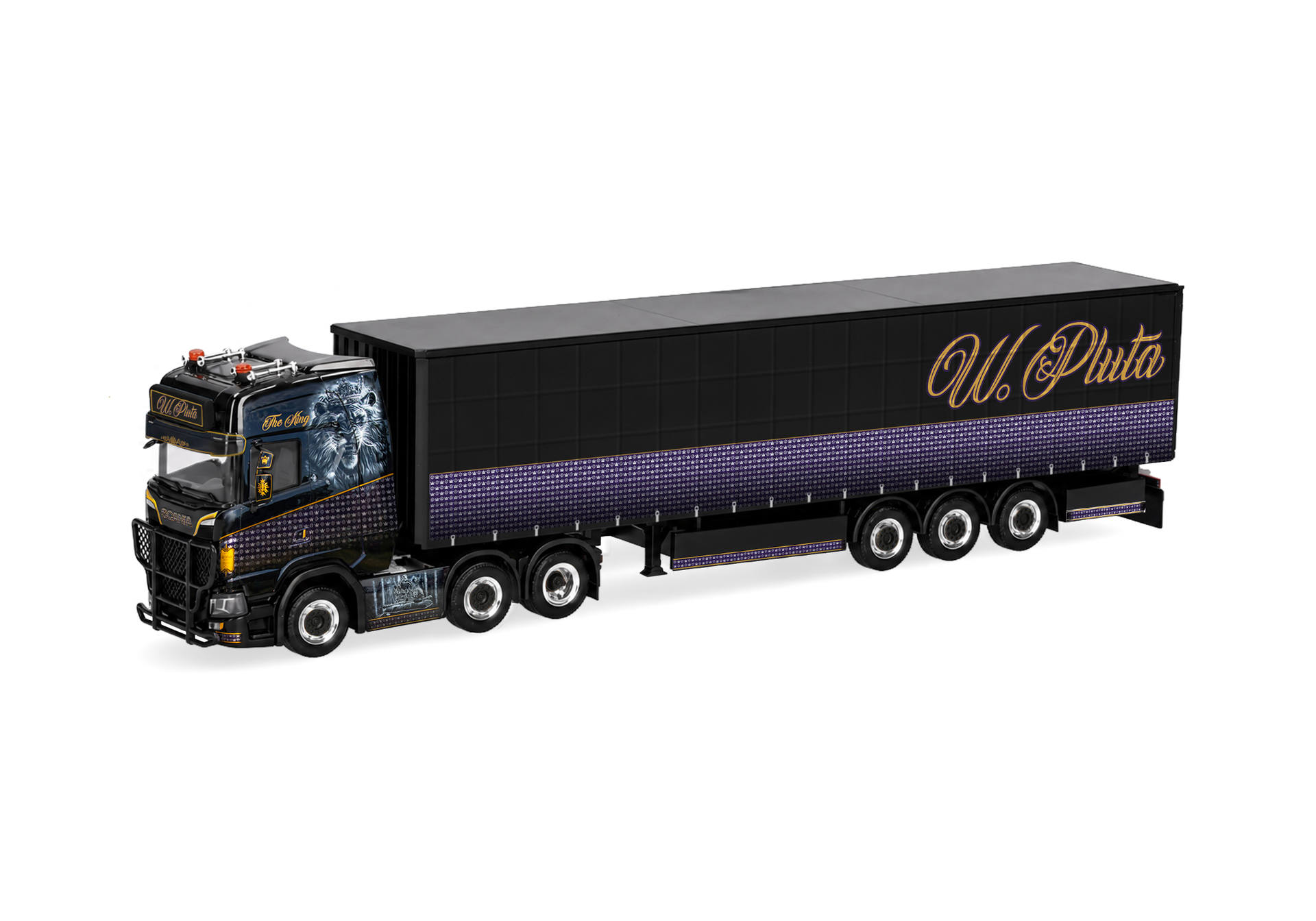 semi trailer, truck, trailer, black truck, purple pattern