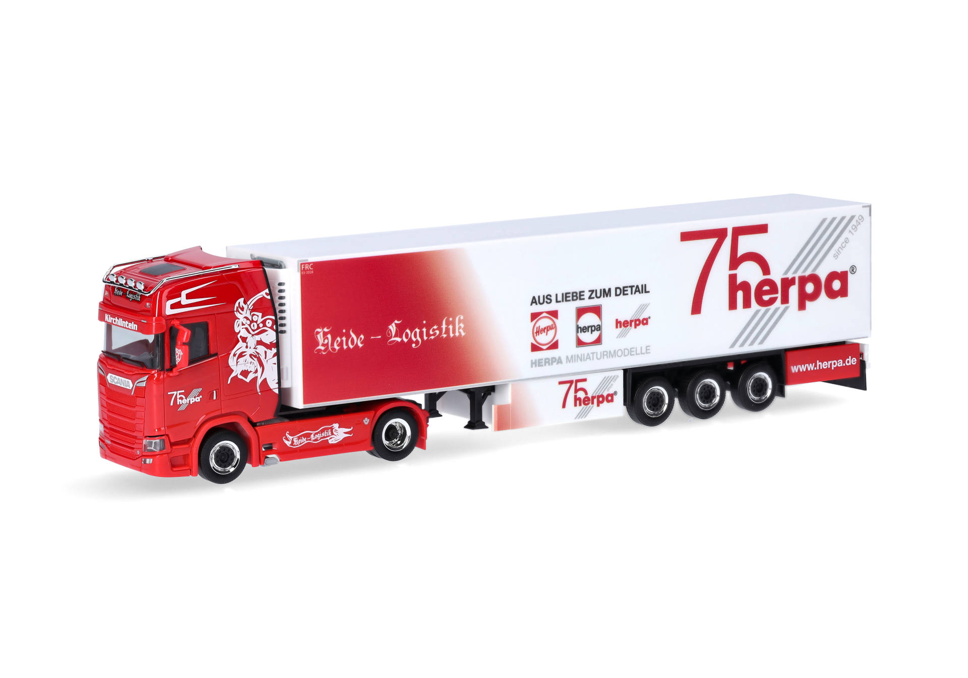 Scania CS20 HD refrigerated box semitrailer "Heide Logistik / 75 Jahre Herpa" (Lower Saxony / Kirchlinteln)