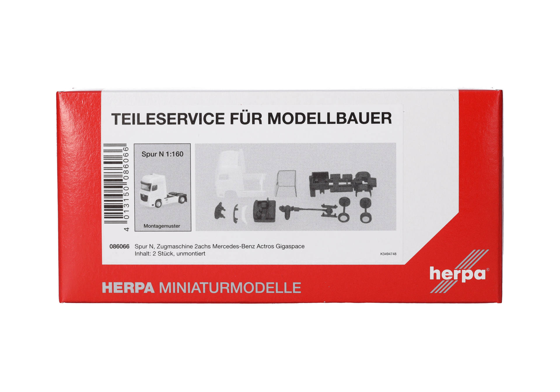 Parts service: scale N (1/160) Mercedes-Benz Actros Gigaspace rigid tractor 2axles, white 2 pieces