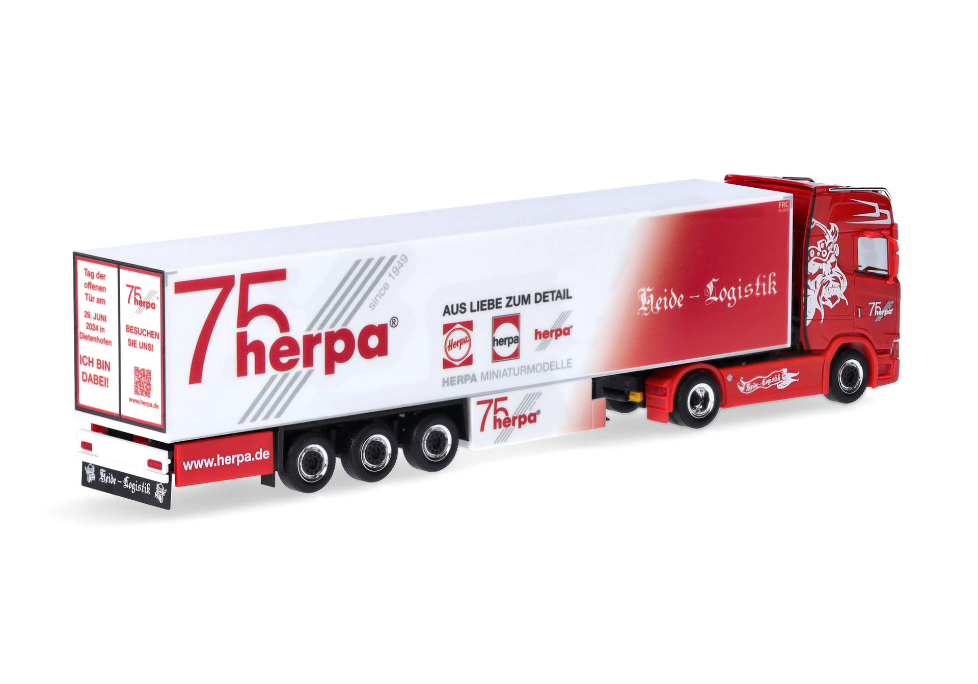 Scania CS20 HD refrigerated box semitrailer "Heide Logistik / 75 Jahre Herpa" (Lower Saxony / Kirchlinteln)