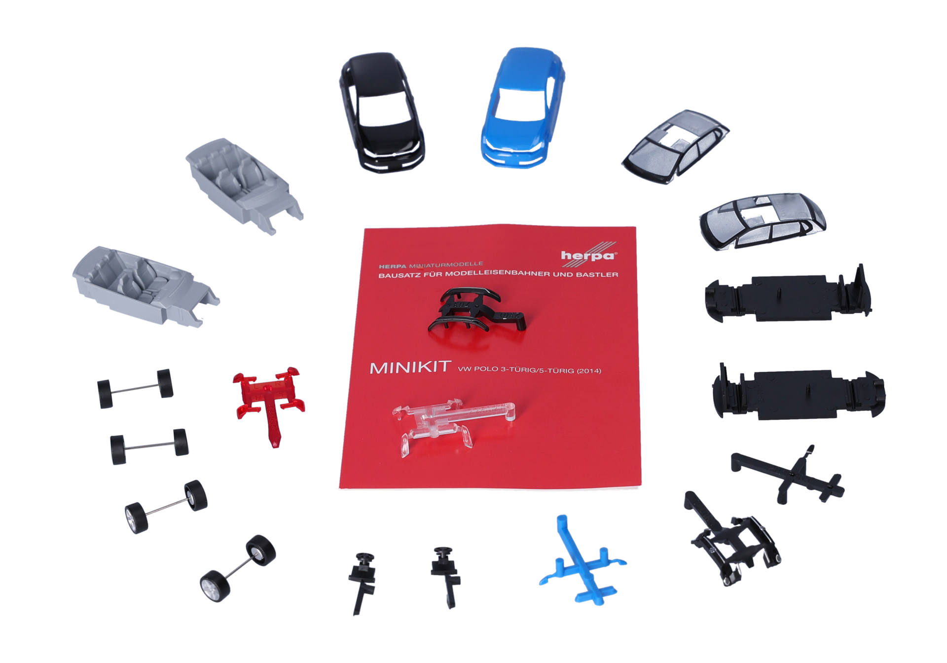 Modellkit, MINIKIT, Autokörper, Modellteile, blaues Auto