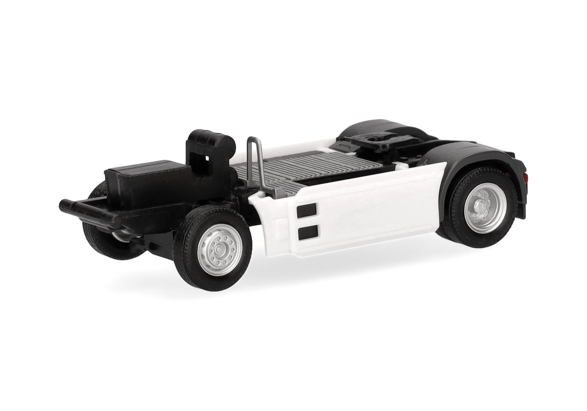 Truck chassis, Model car, White/black, Rear wheel, Platform base