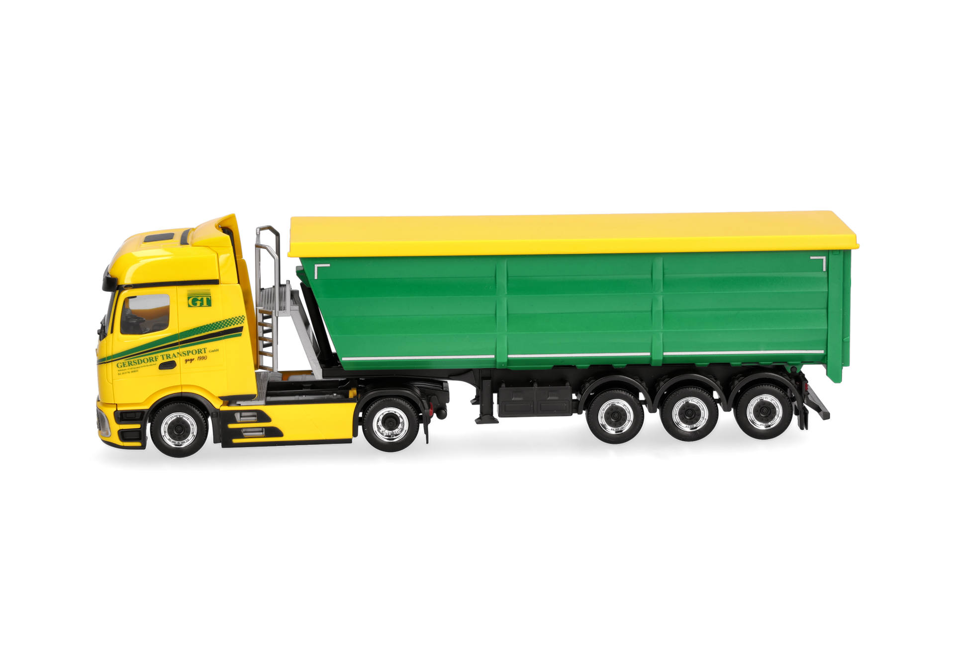 truck, cargo, dump truck, semi-trailer, yellow-green