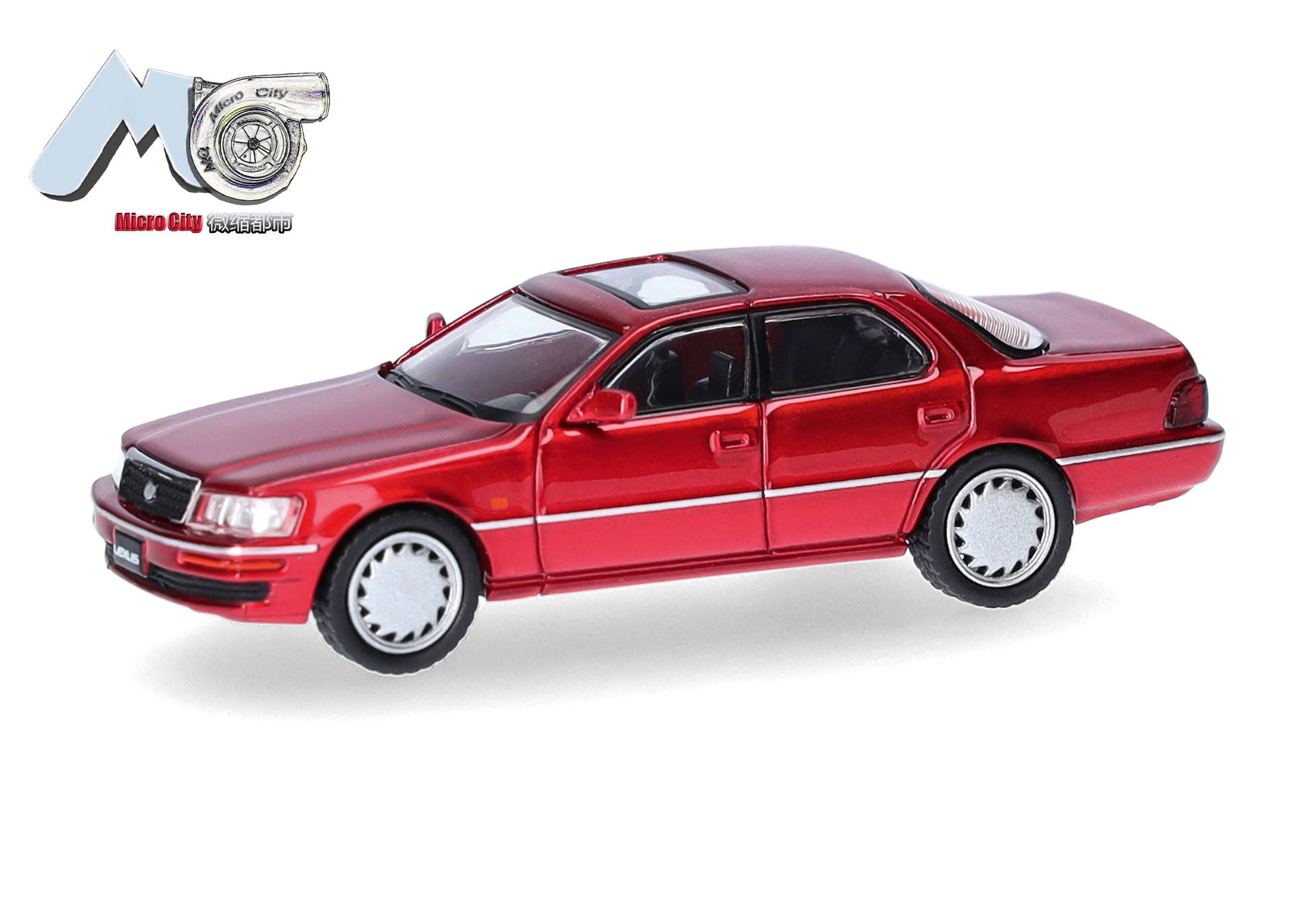 toy car, die-cast, red, four-door, sedan
