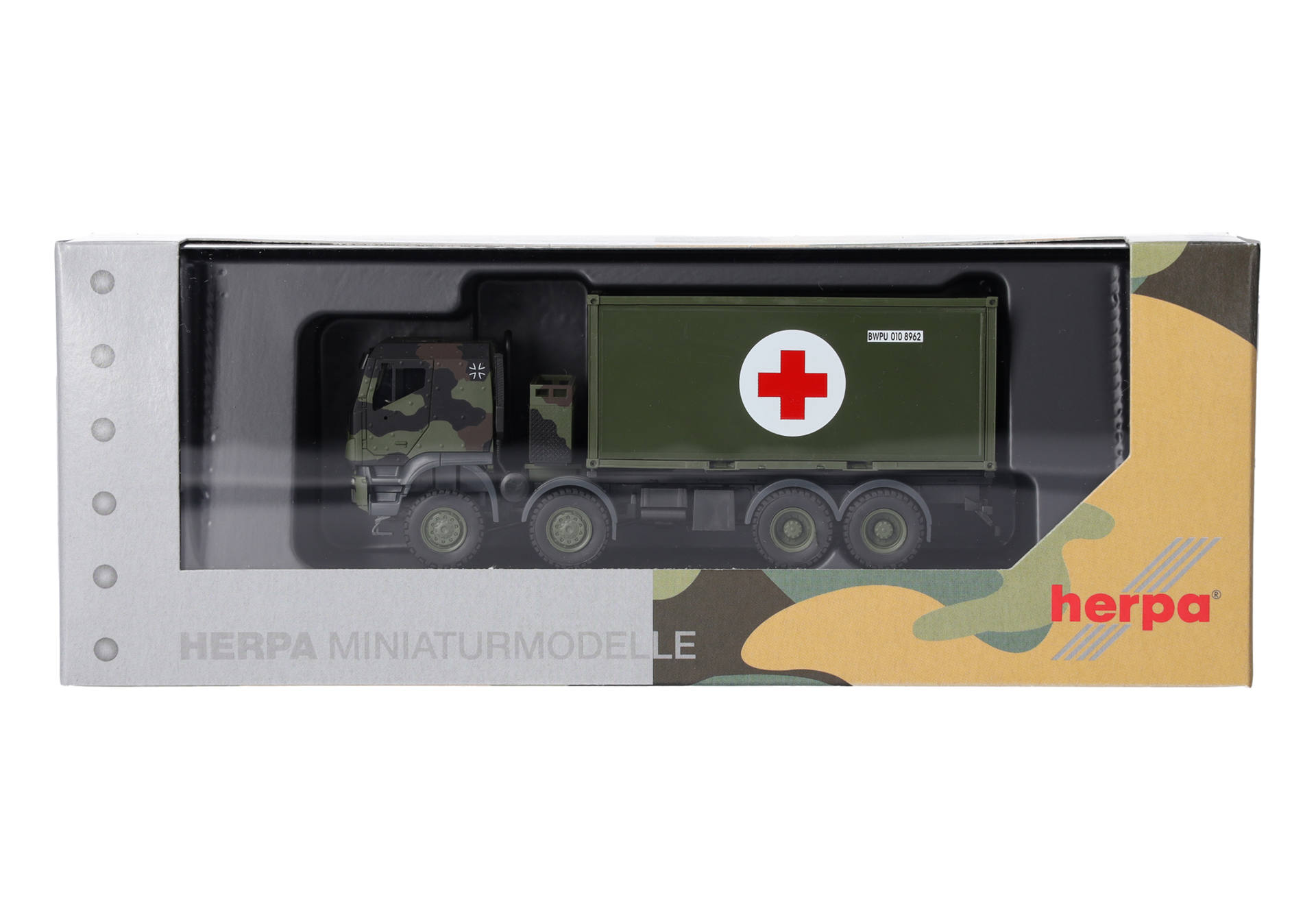 Militärlaster, Medizinischer Anhänger, Tarnmuster, grüner Lastwagen, Diecast-Modell