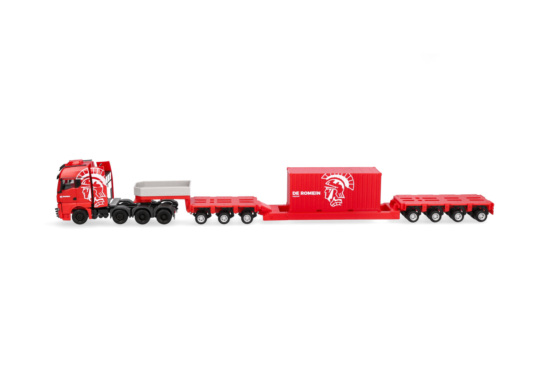 truck, tractor, trailer, red, container