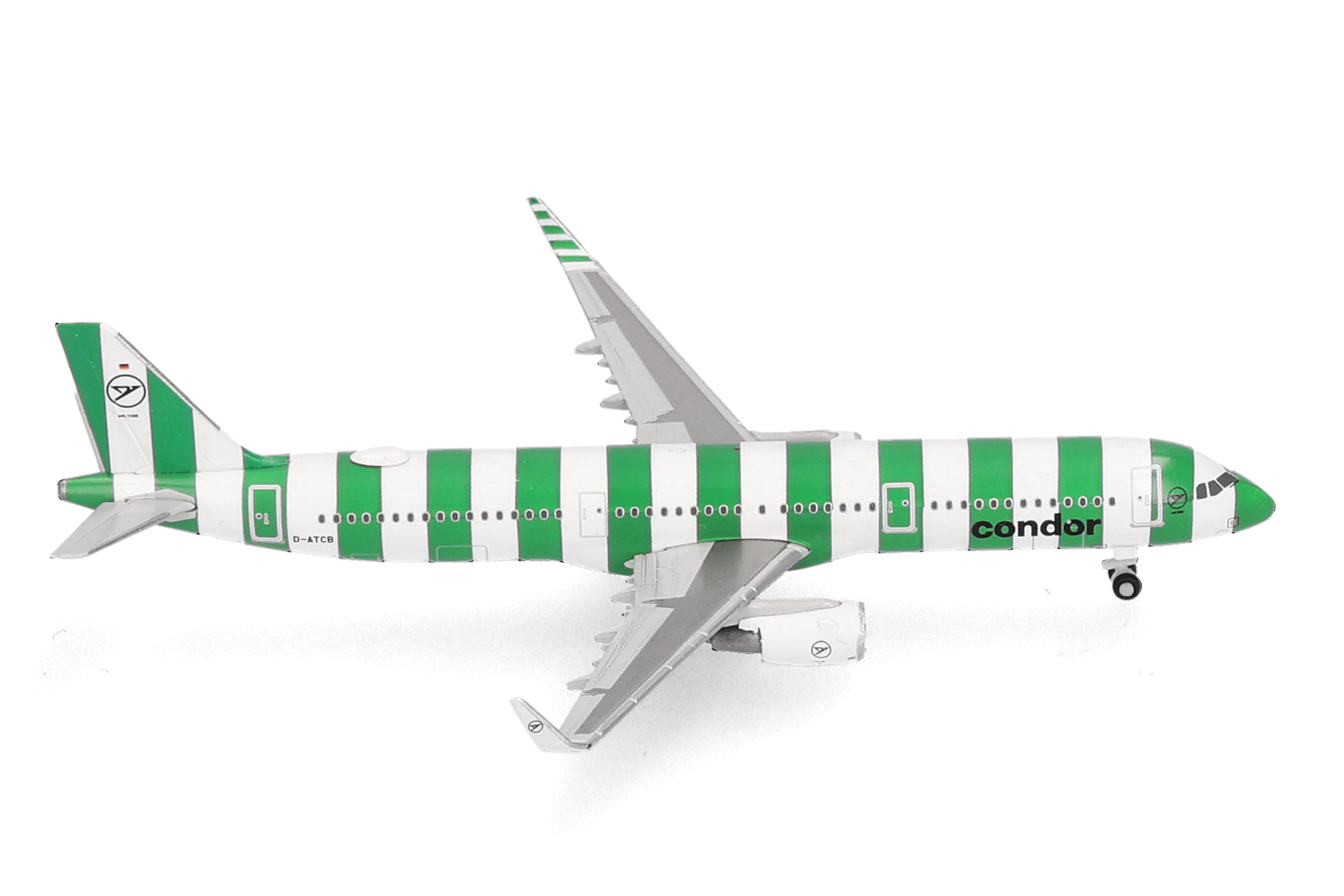 airplane, commercial jet, green stripes, model, livery/condor-esque