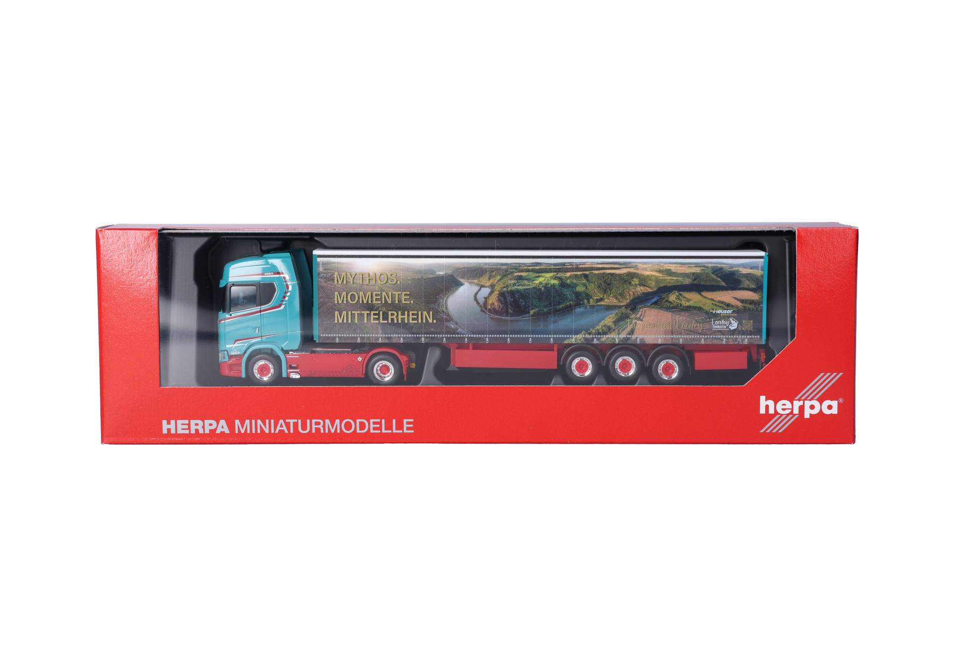 Scania CS 20 high roof curtain canvas semitrailer truck "Spedition Heuser / Faszination Loreley"