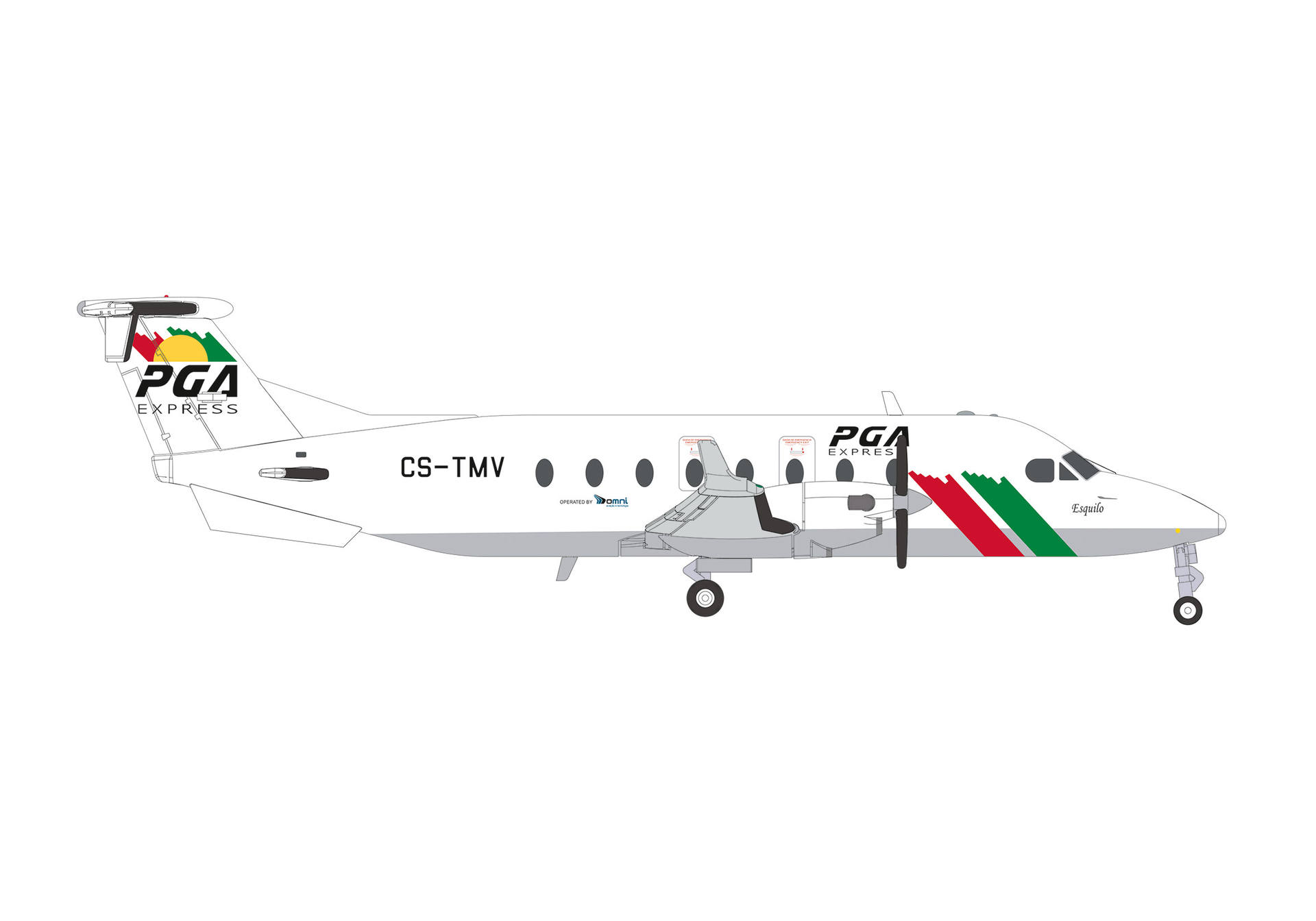 twin turboprop, small jet, aircraft logo, CGI style, line drawing