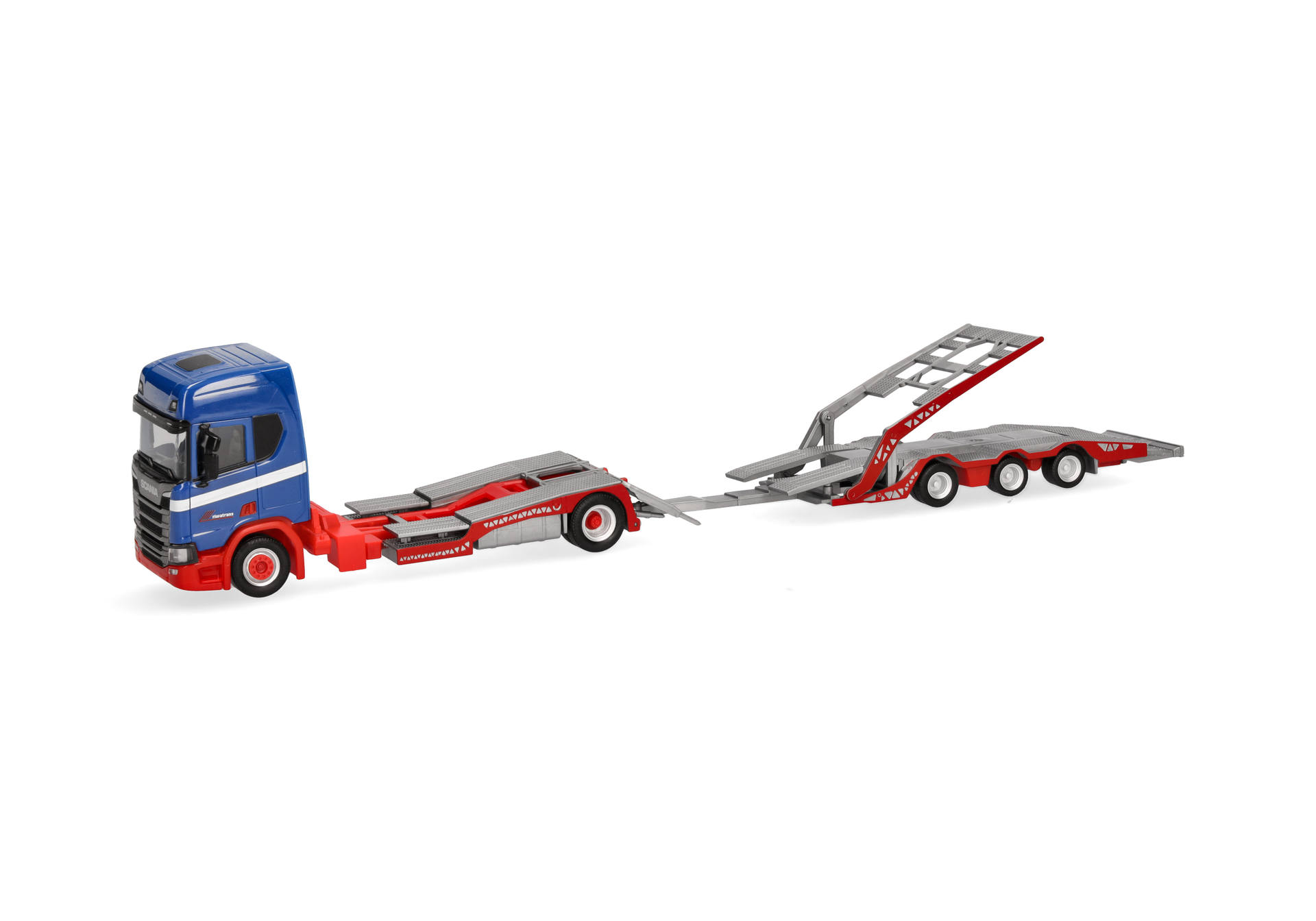 Scania CR 20 HD truck transporting trailer truck "Riwatrans"