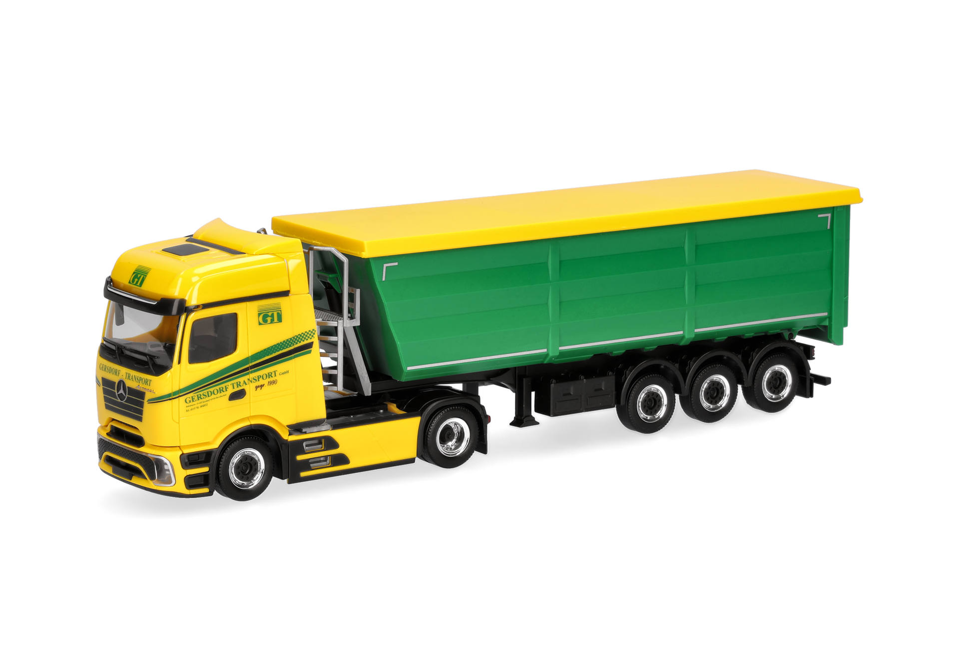 truck, tractor, semi-trailer, dump truck, yellow-green