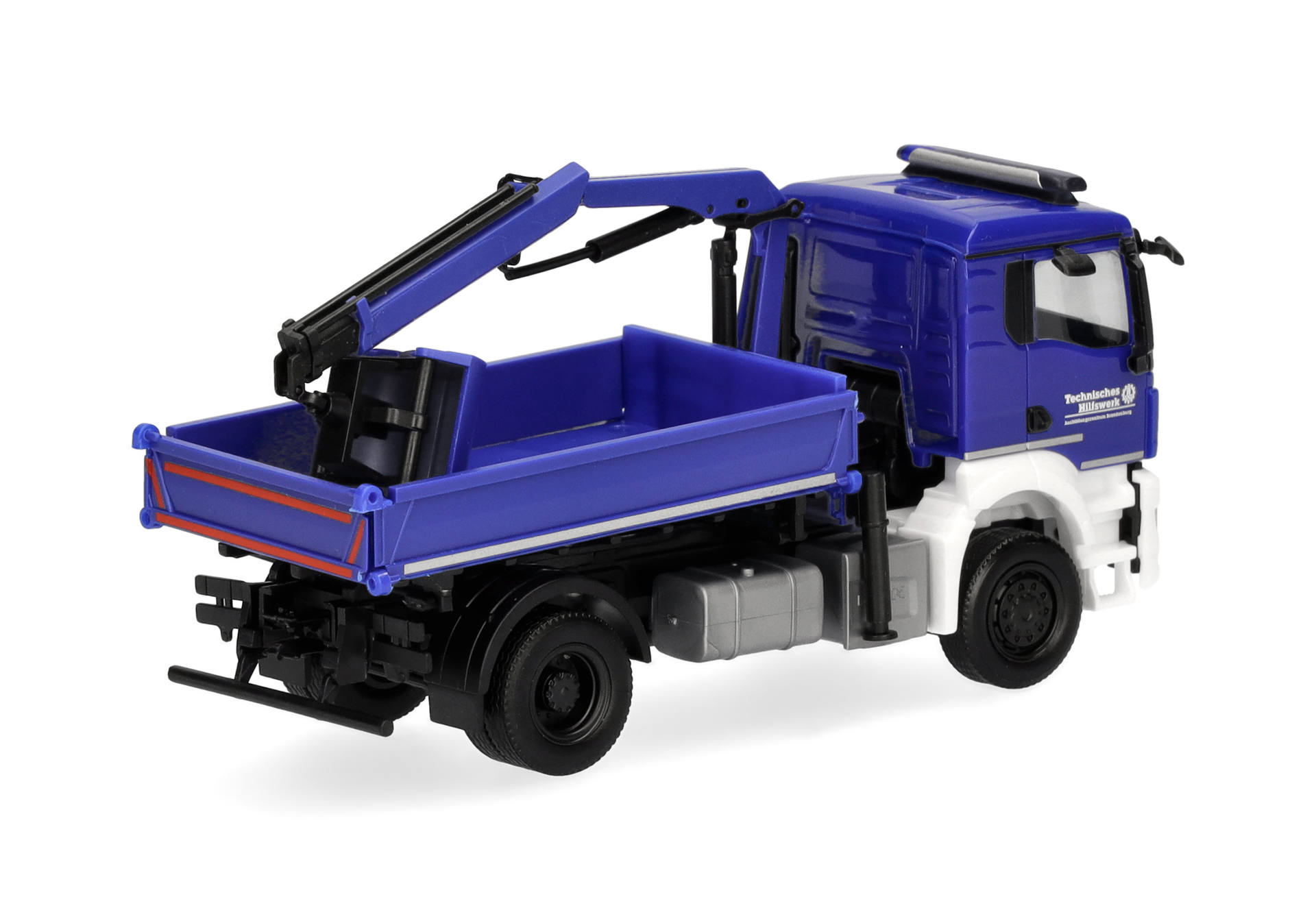 MAN TGS NN three way dumper with crane, 2axles, "THW Brandenburg"