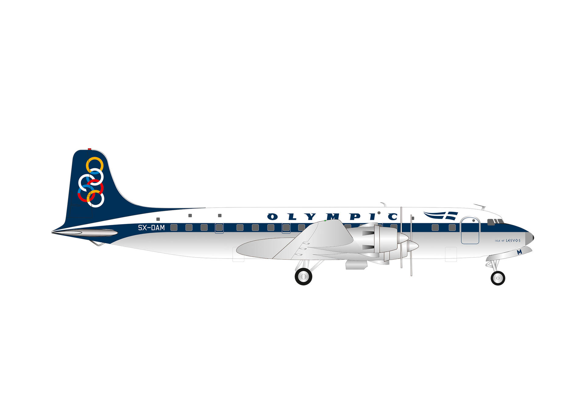 airplane, propeller, twin-engine, blue-white, Olympic