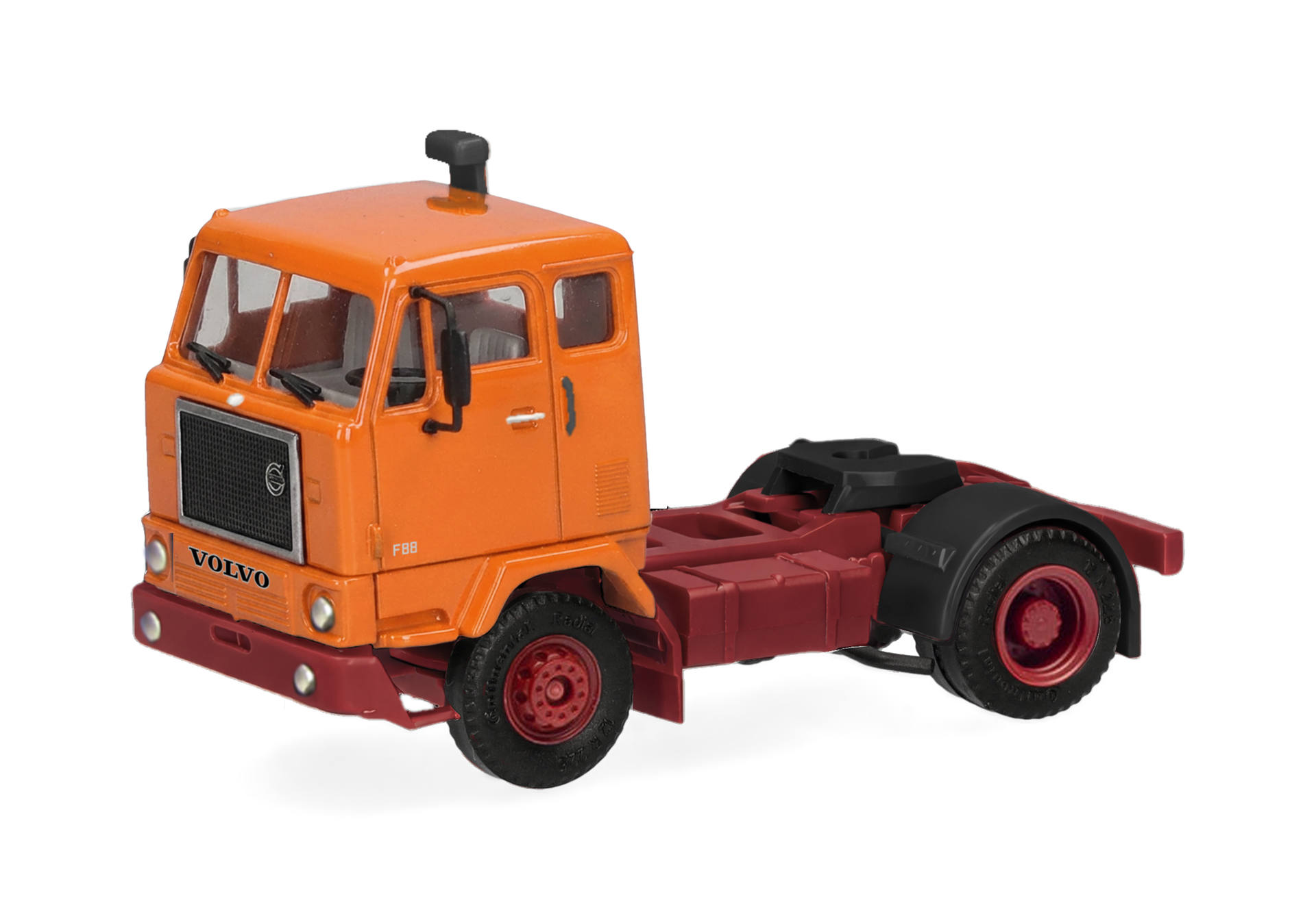 truck, tractor, semi-truck, orange cab, model vehicle
