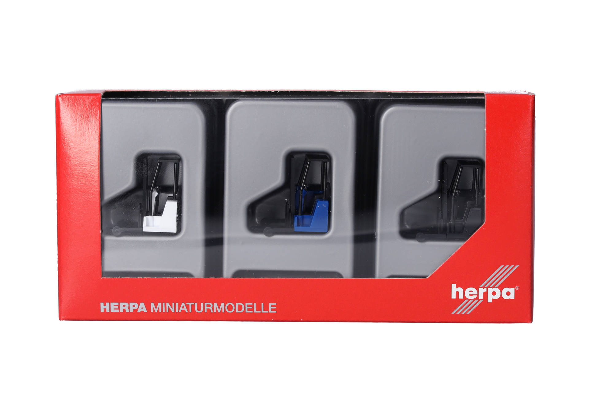 Mitnahmestapler in weiß, blau und schwarz